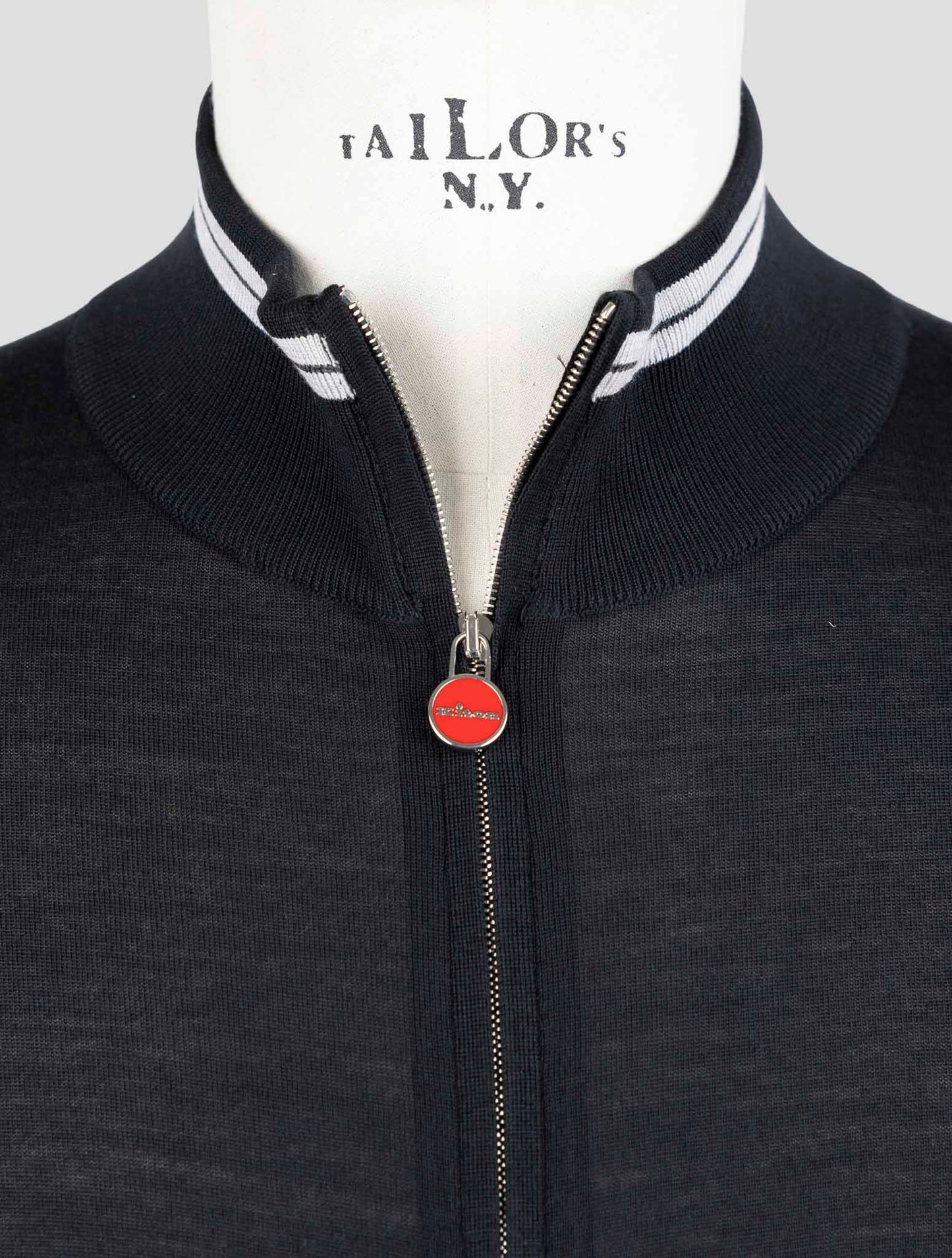 Kiton Black Diamante Blue Wool Sweater Full Zip