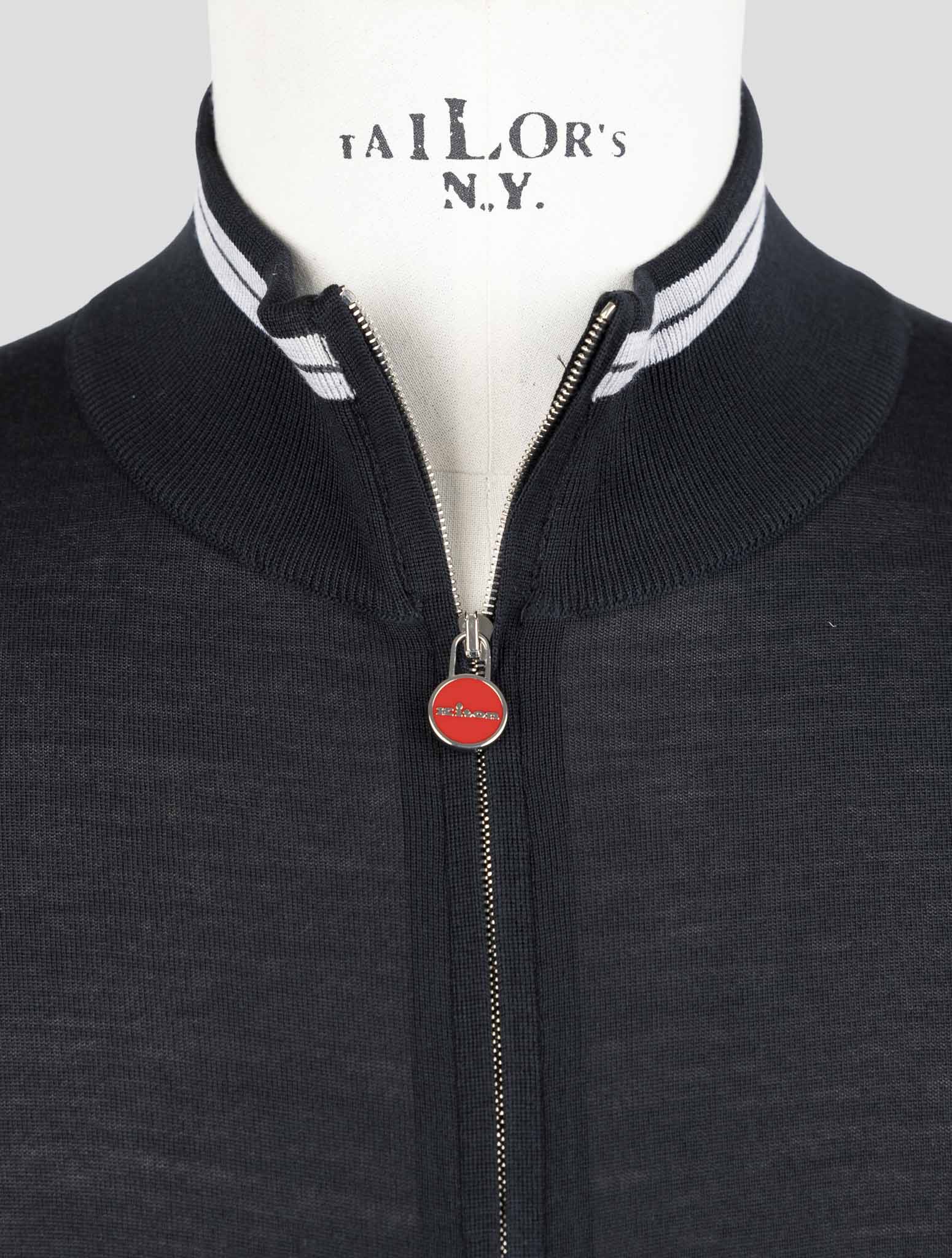 Kiton Black Diamante Blue Wool Sweater Full Zip