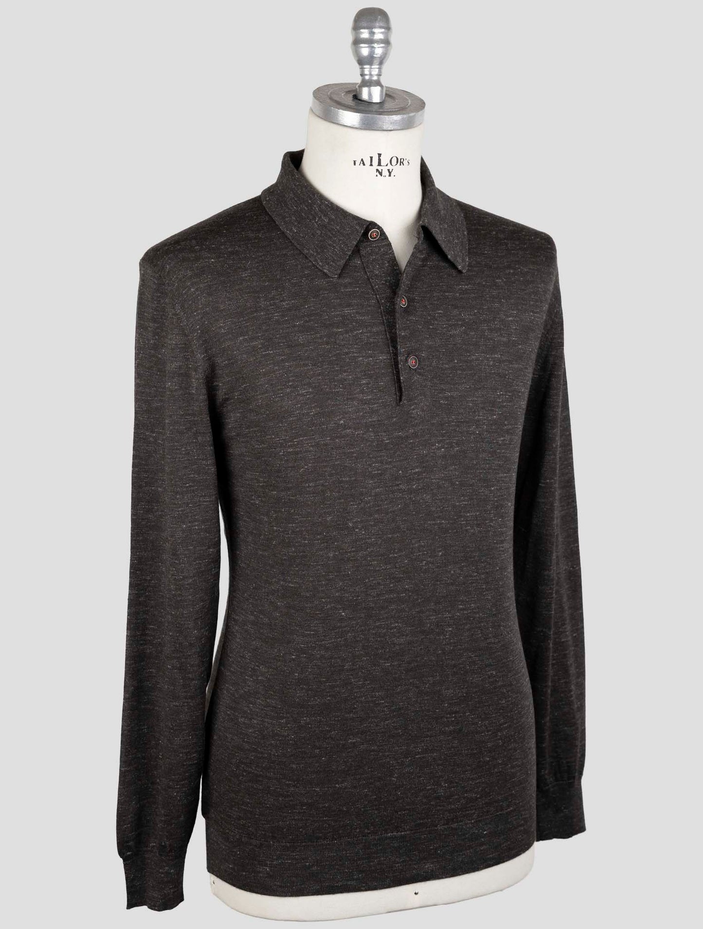 Kiton Brown Silk Cashmere Linen Sweater Polo