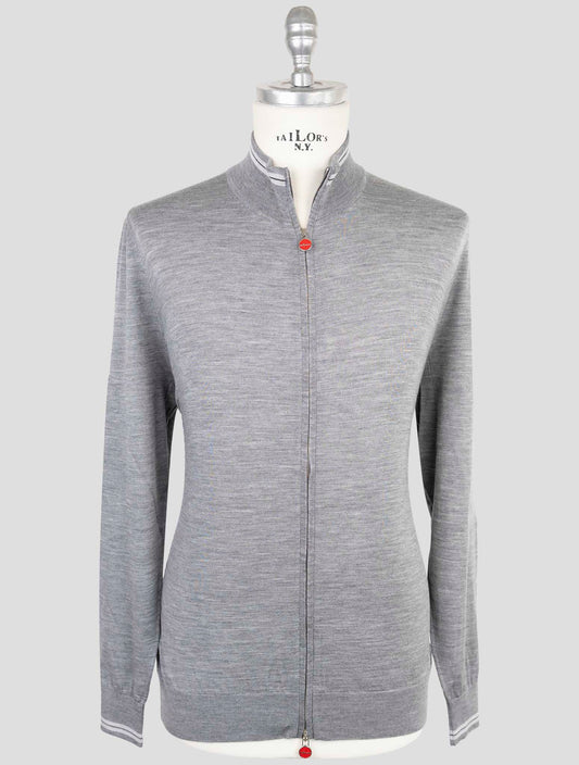 Kiton Gray Wool Diamante Blu Sweater Full Zip