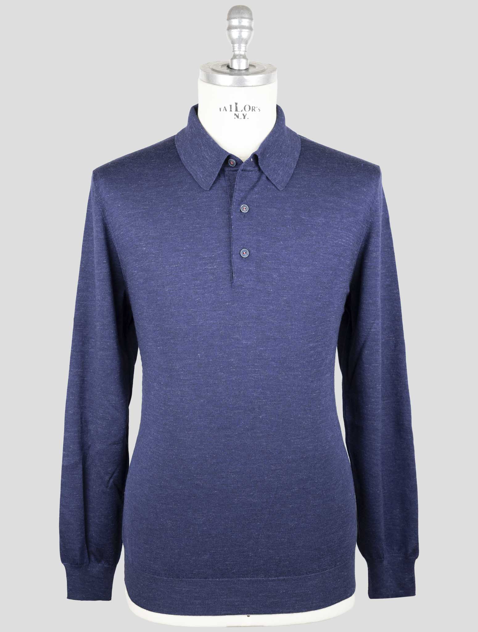 Kiton Blue Silk Cashmere Linen Sweater Polo