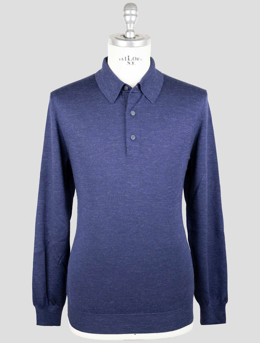 Kiton Blue Silk Cashmere Linen Sweater Polo