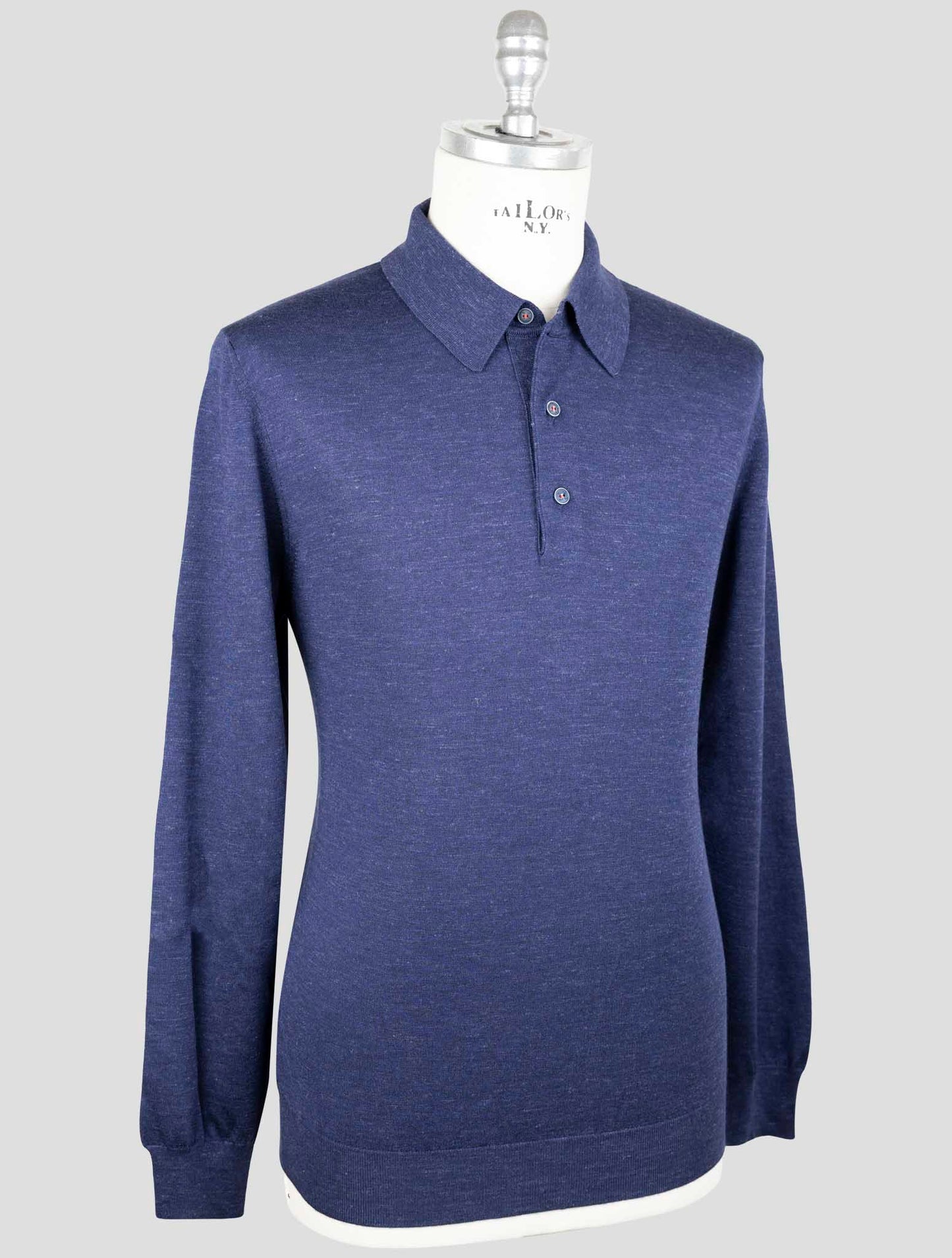 Kiton Blue Silk Cashmere Linen Sweater Polo