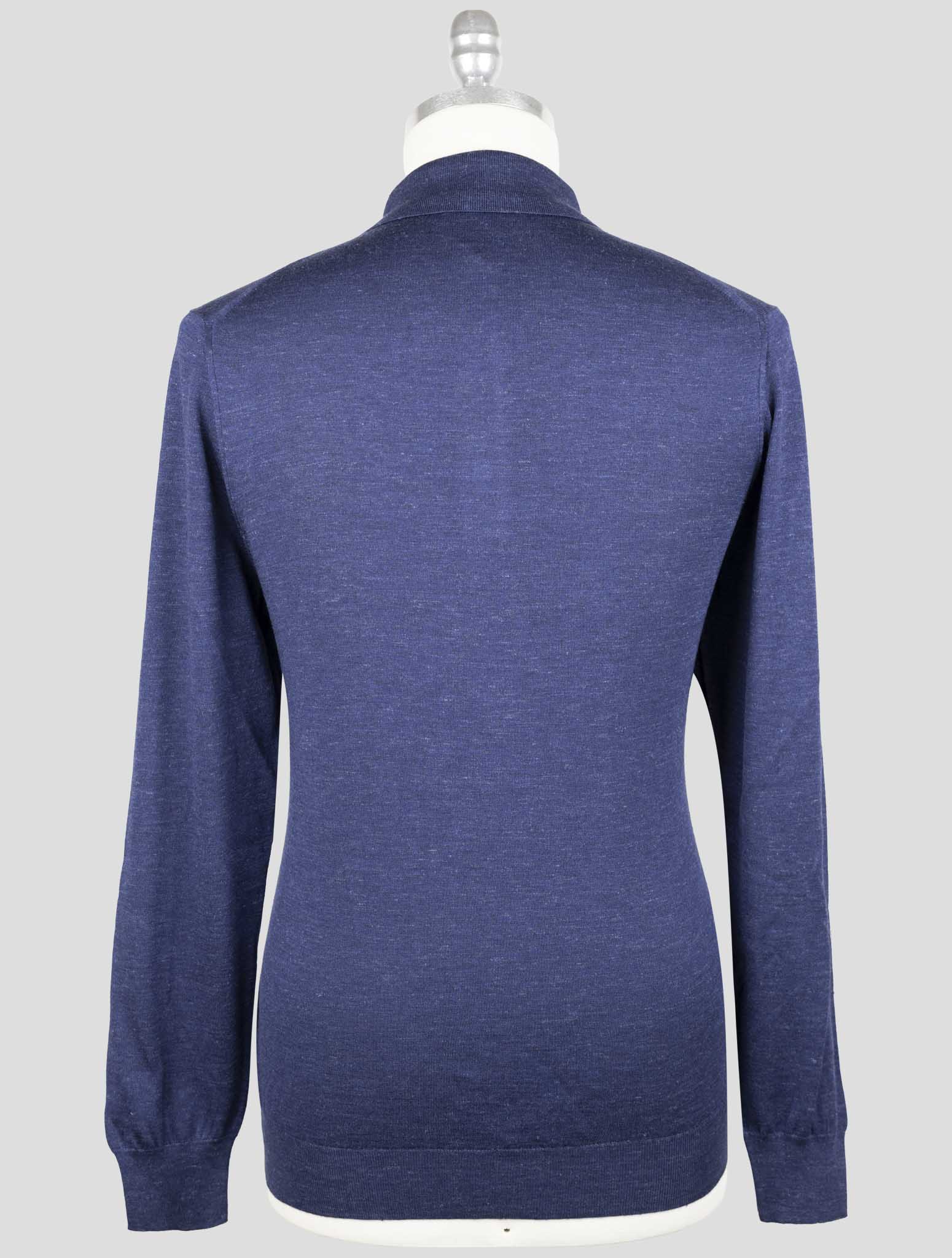 Kiton Blue Silk Cashmere Linen Sweater Polo