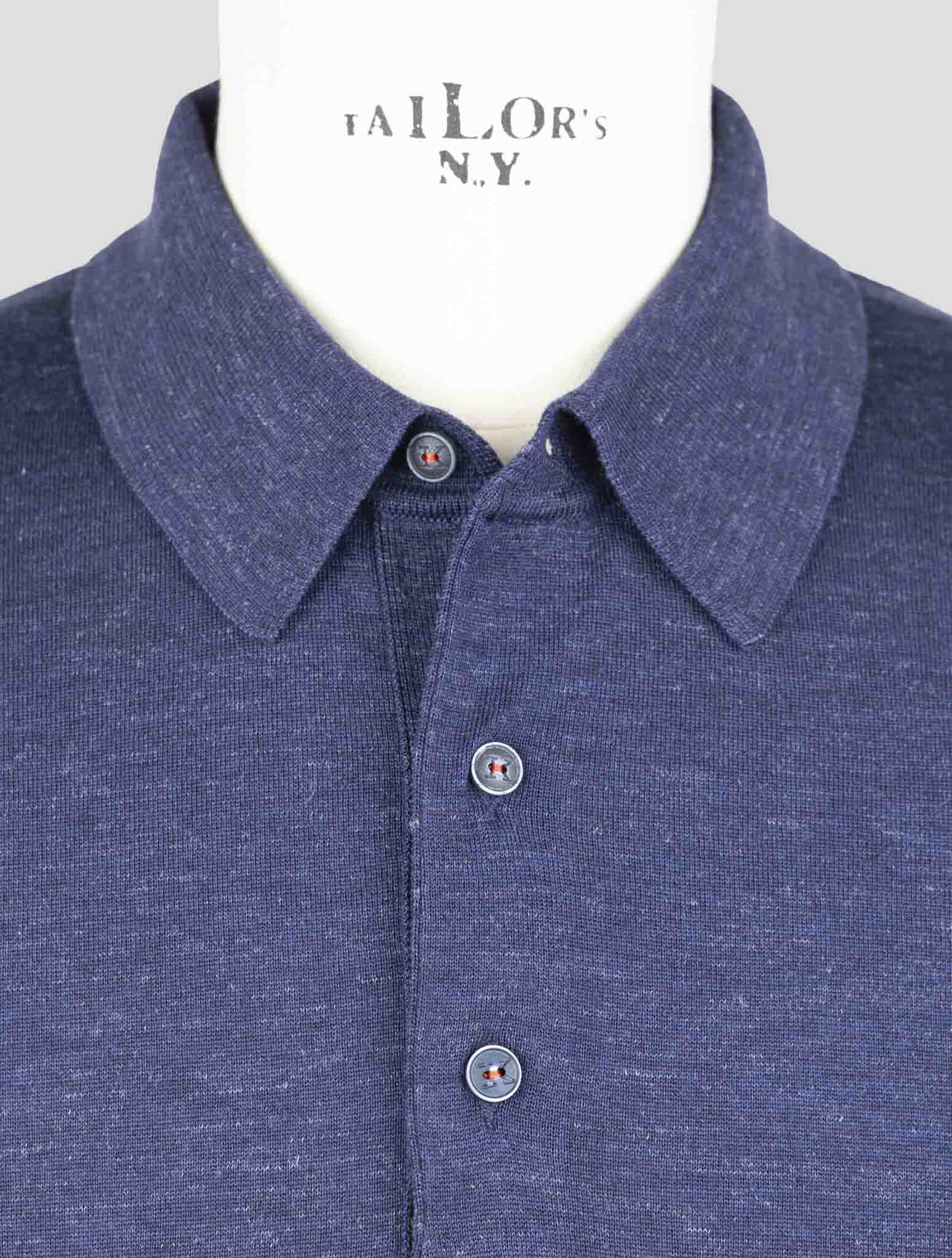 Kiton Blue Silk Cashmere Linen Sweater Polo