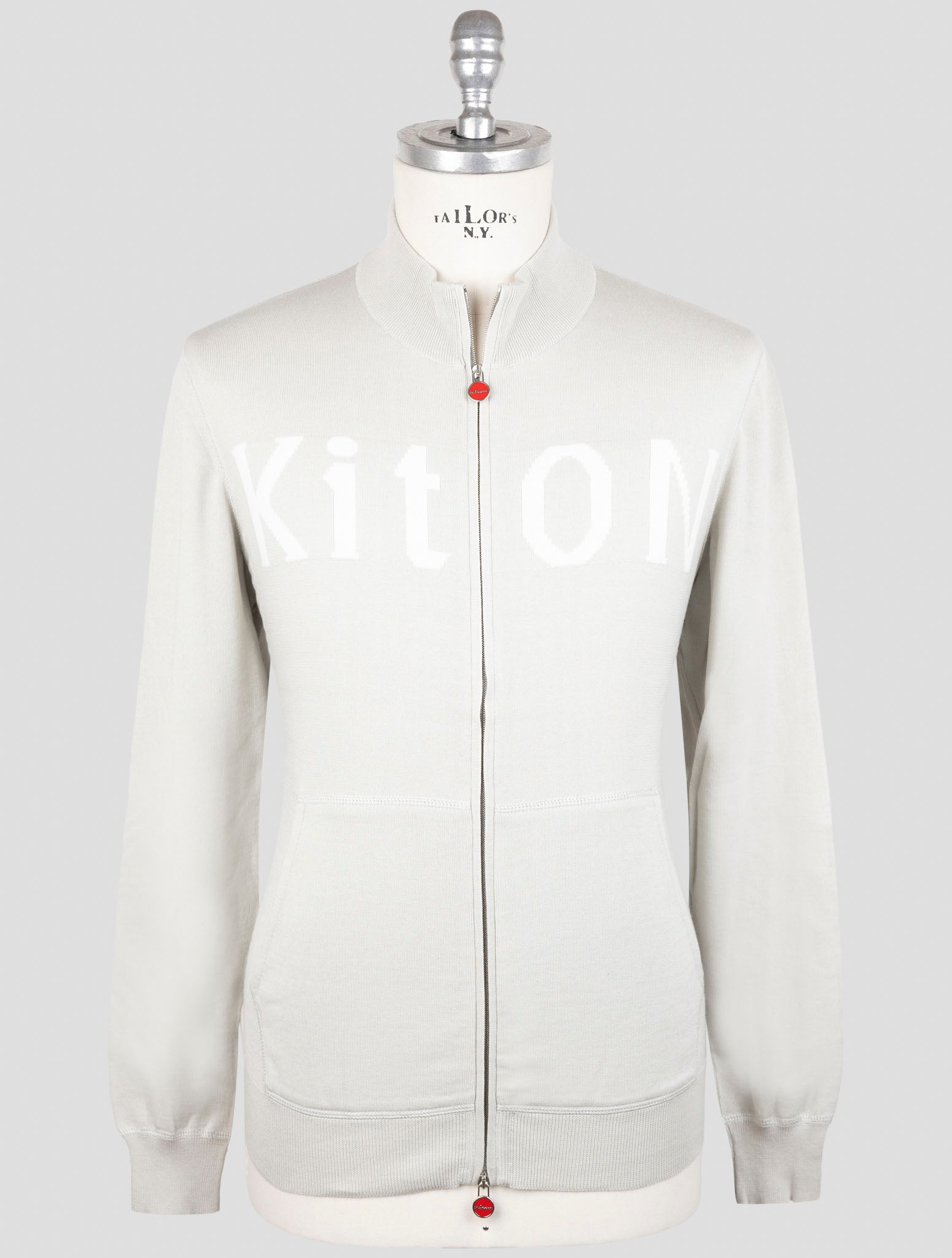 Kiton Gray Cotton Sweater Full Zip