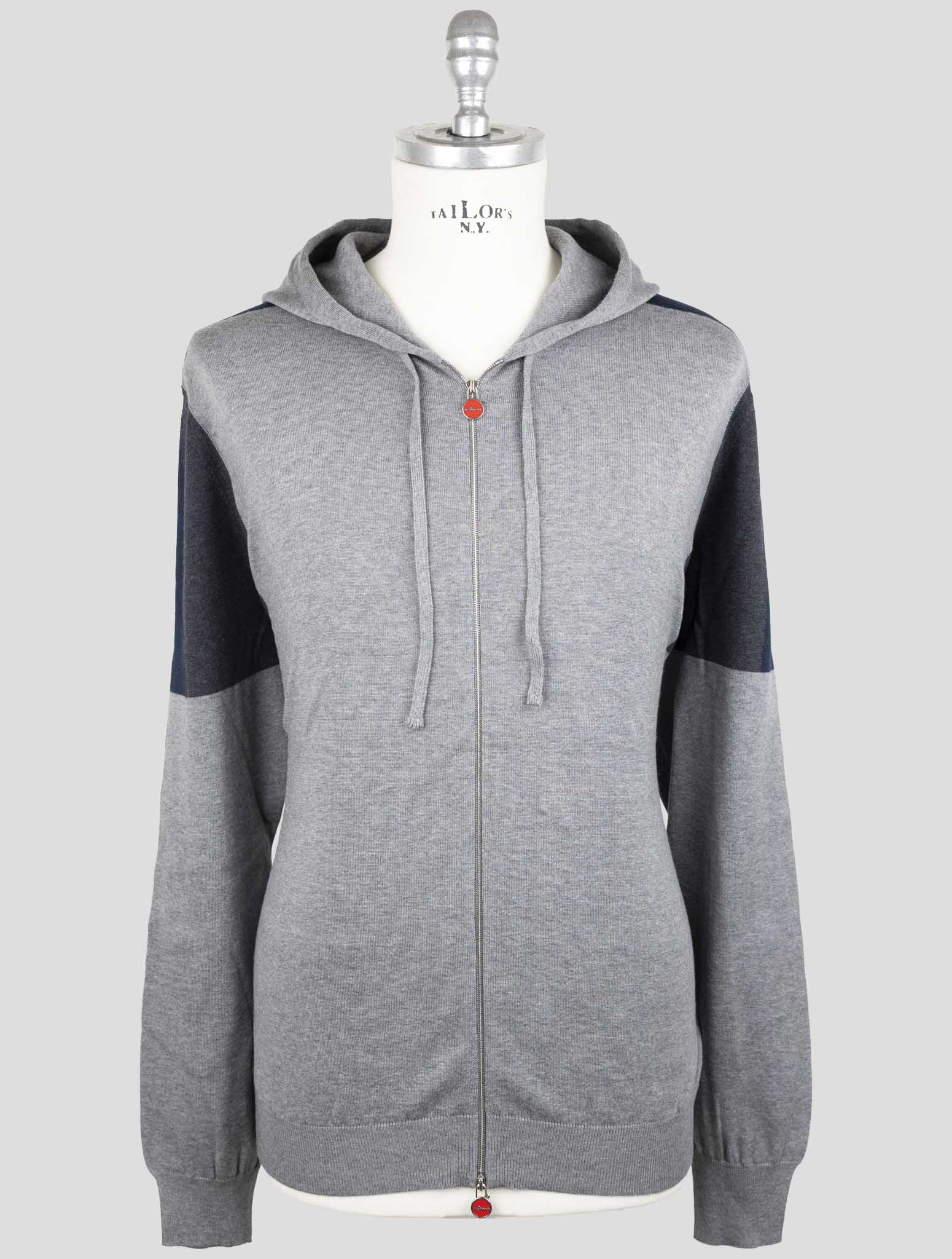 Kiton Gray Cotton Sweater Full Zip