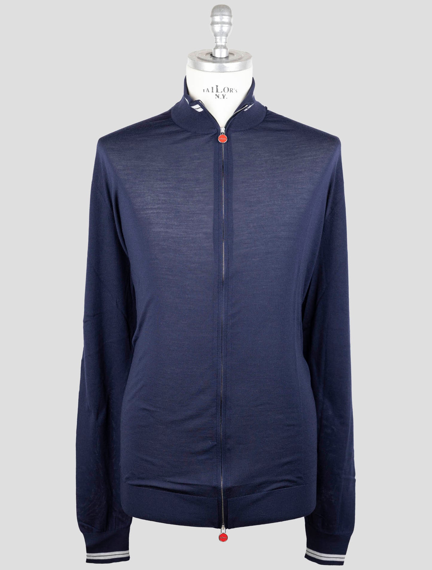 Kiton Blue Wool Sweater Full Zip