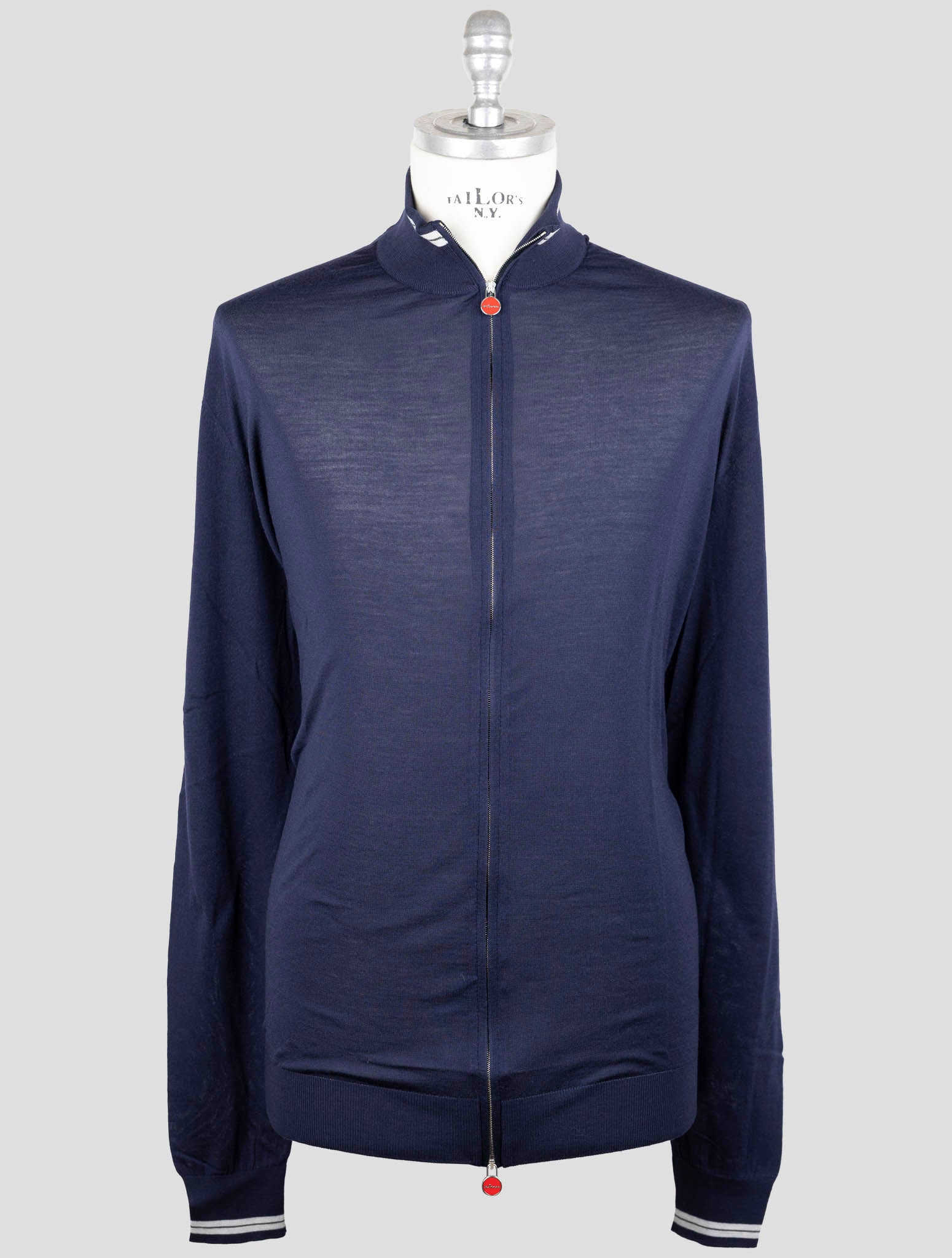 Kiton Blue Wool Sweater Full Zip