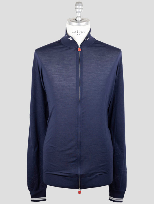 Kiton Blue Wool Sweater Full Zip