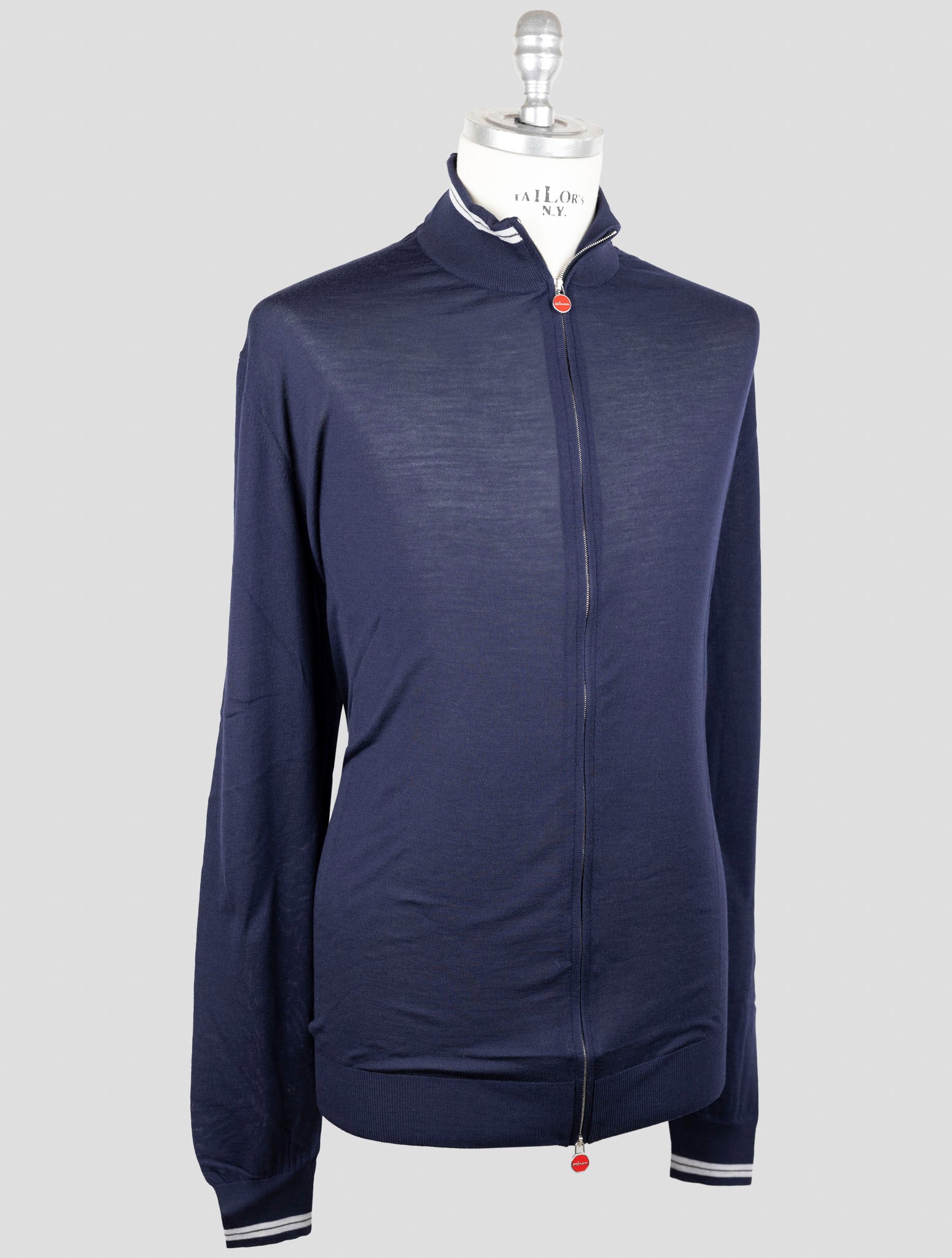 Kiton Blue Wool Sweater Full Zip