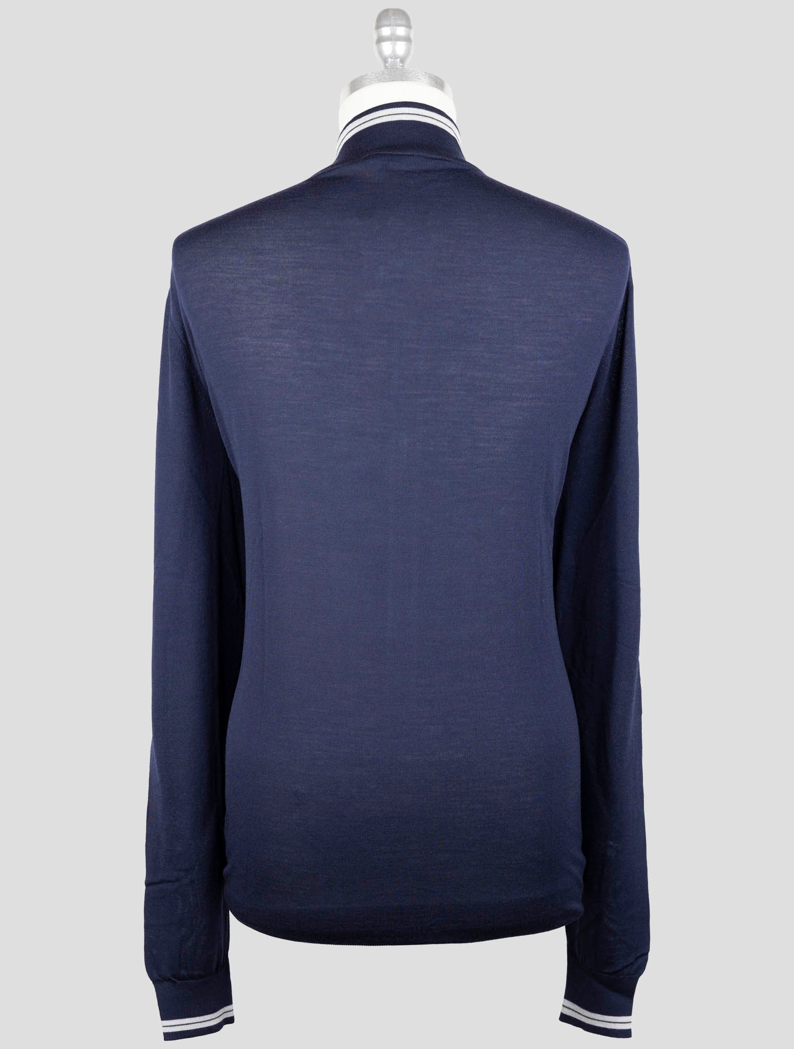 Kiton Blue Wool Sweater Full Zip