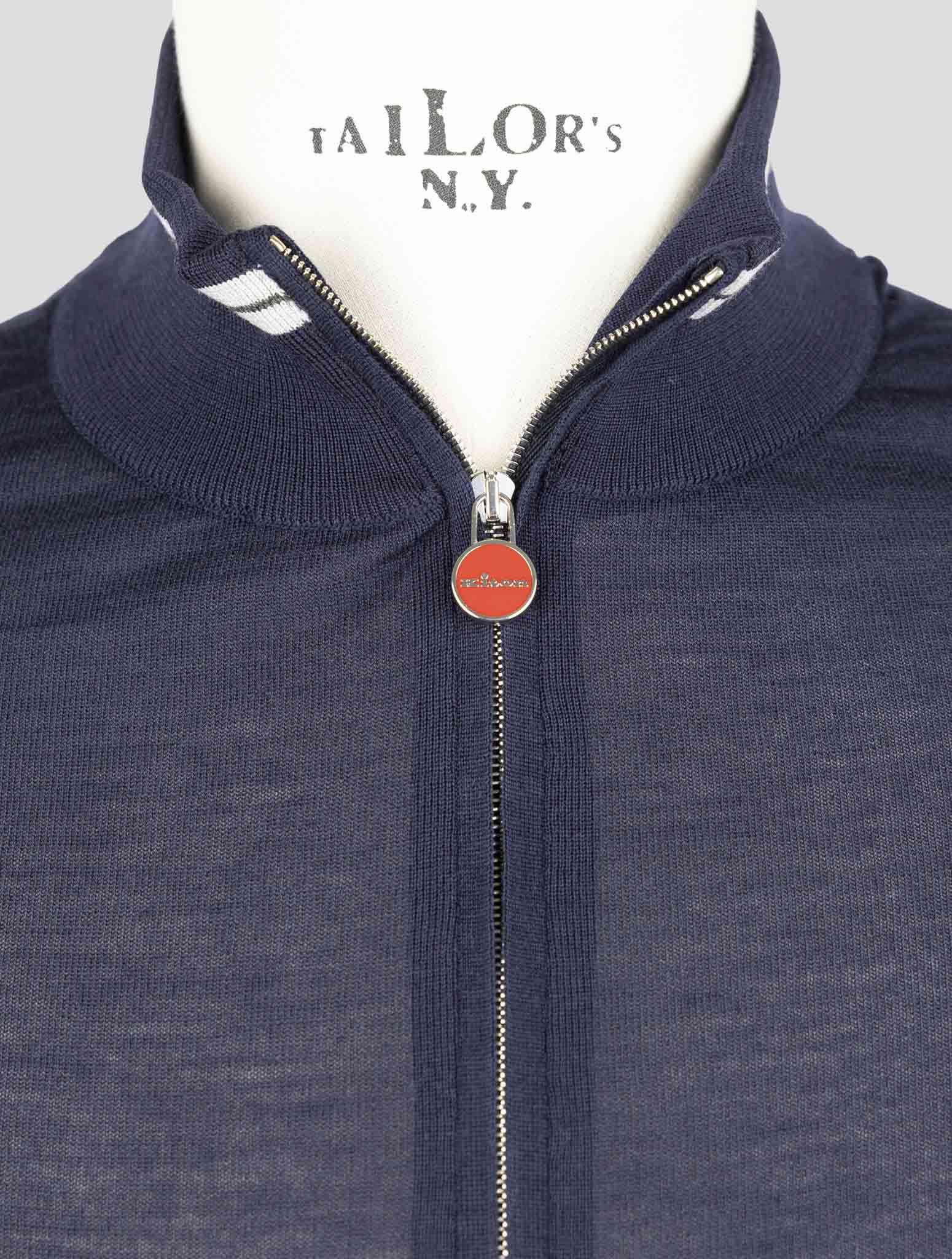 Kiton Blue Wool Sweater Full Zip