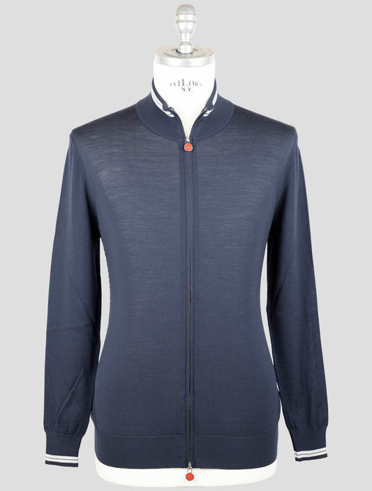 Kiton Blue Diamante Blue Wool Sweater Full Zip