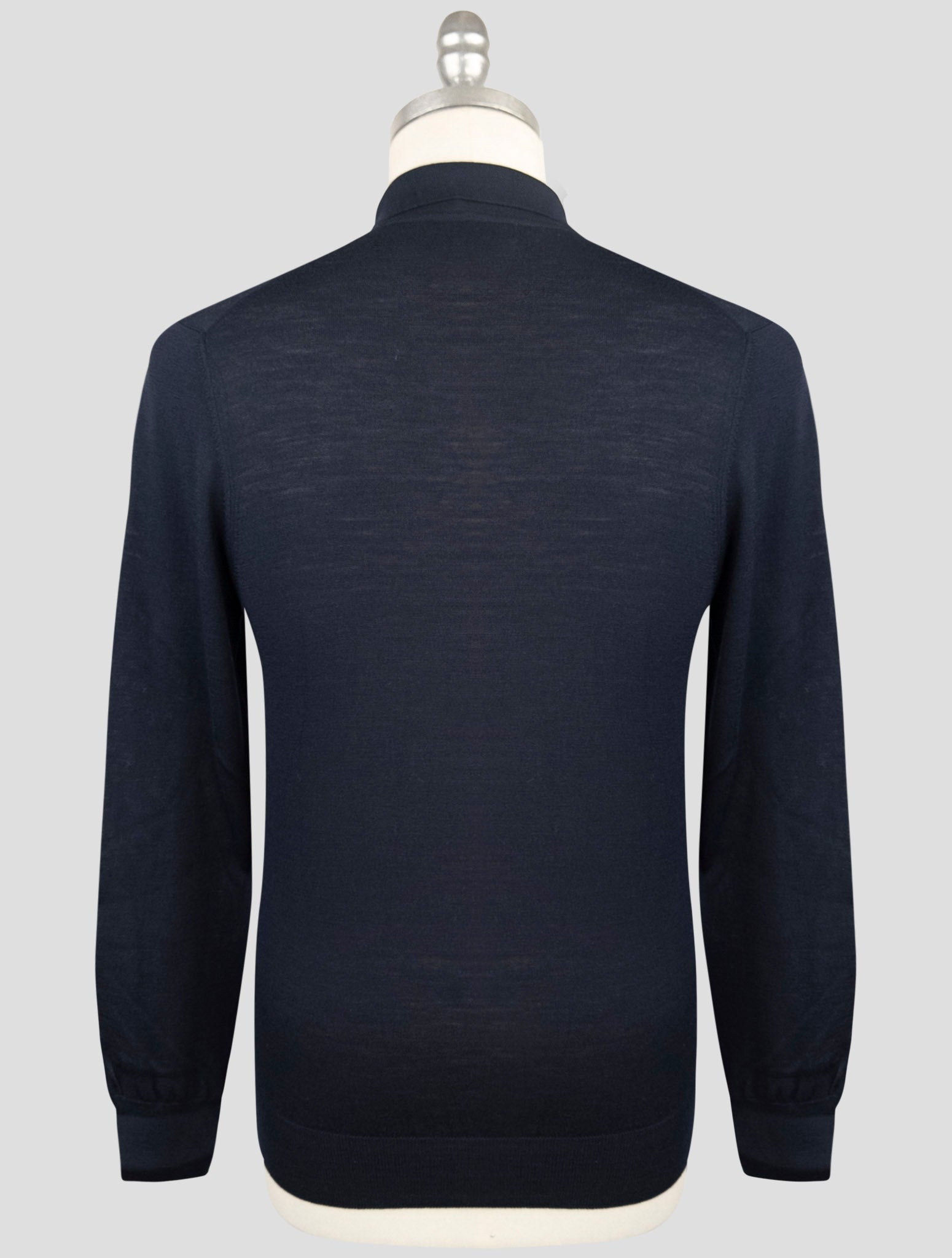 Kiton Blue Virgin Wool Sweater Polo
