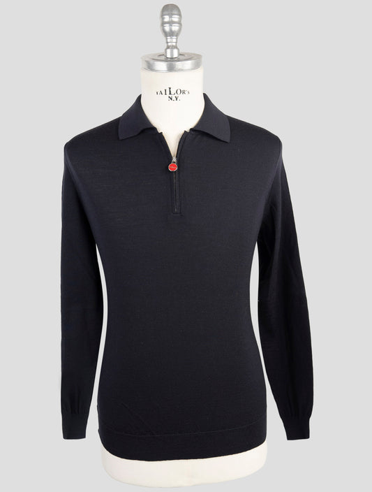 Kiton Black Wool Sweater Polo Half Zip