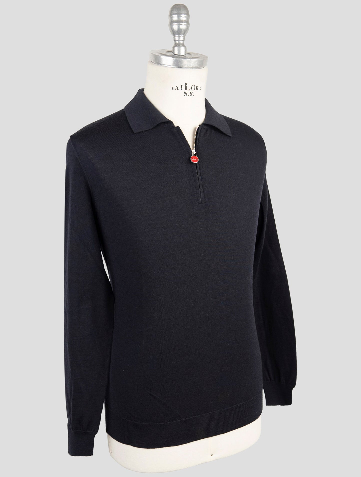 Kiton Black Wool Sweater Polo Half Zip