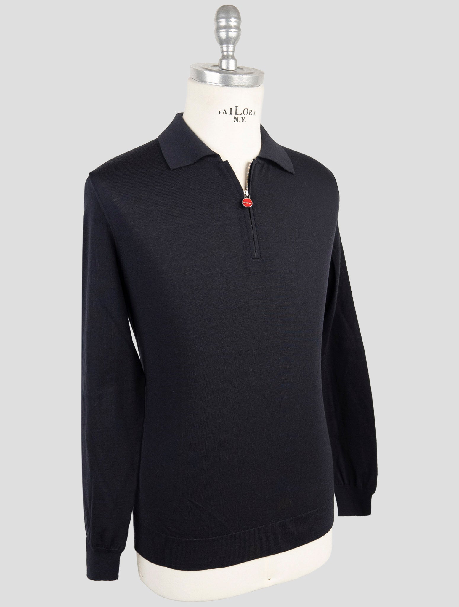 Kiton Black Wool Sweater Polo Half Zip