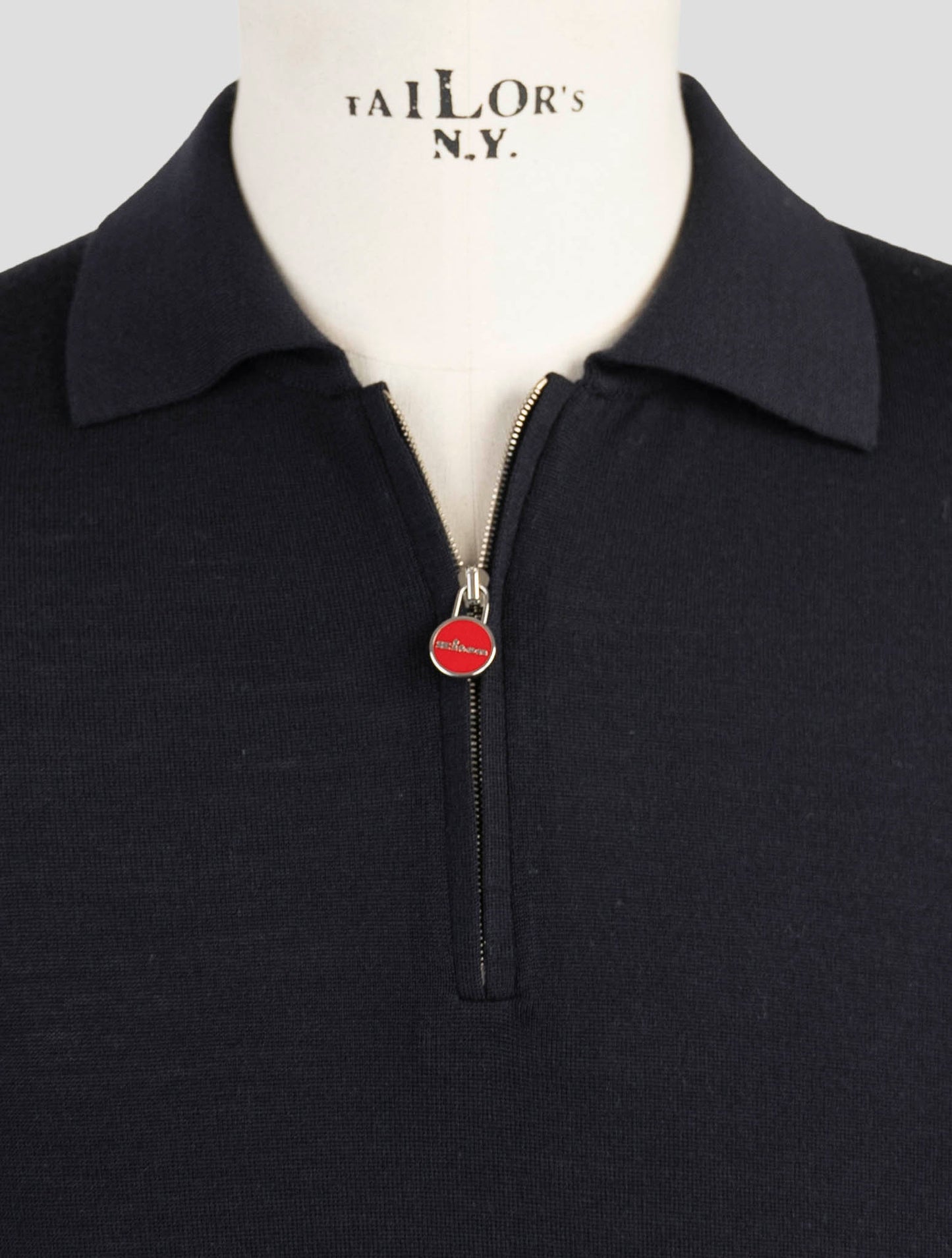 Kiton Black Wool Sweater Polo Half Zip