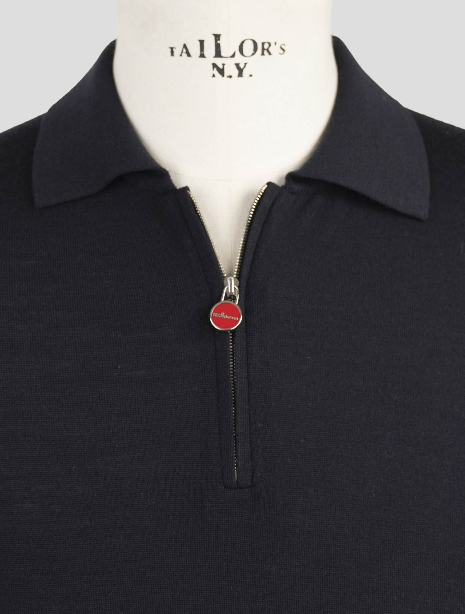Kiton Black Wool Sweater Polo Half Zip