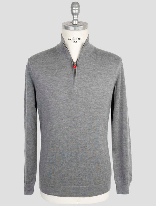 Kiton Gray Cashmere Silk Sweater Half Zip