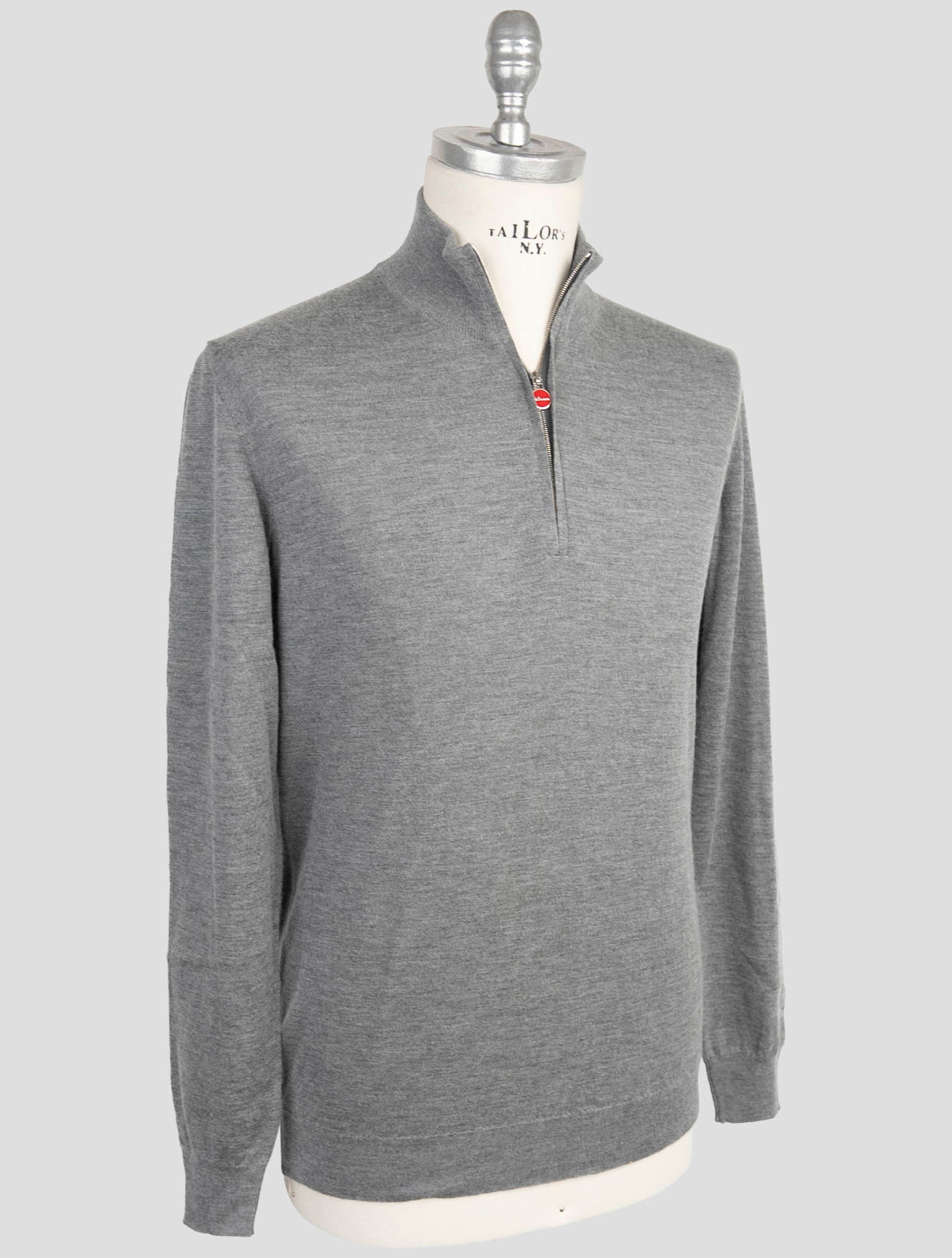 Kiton Gray Cashmere Silk Sweater Half Zip