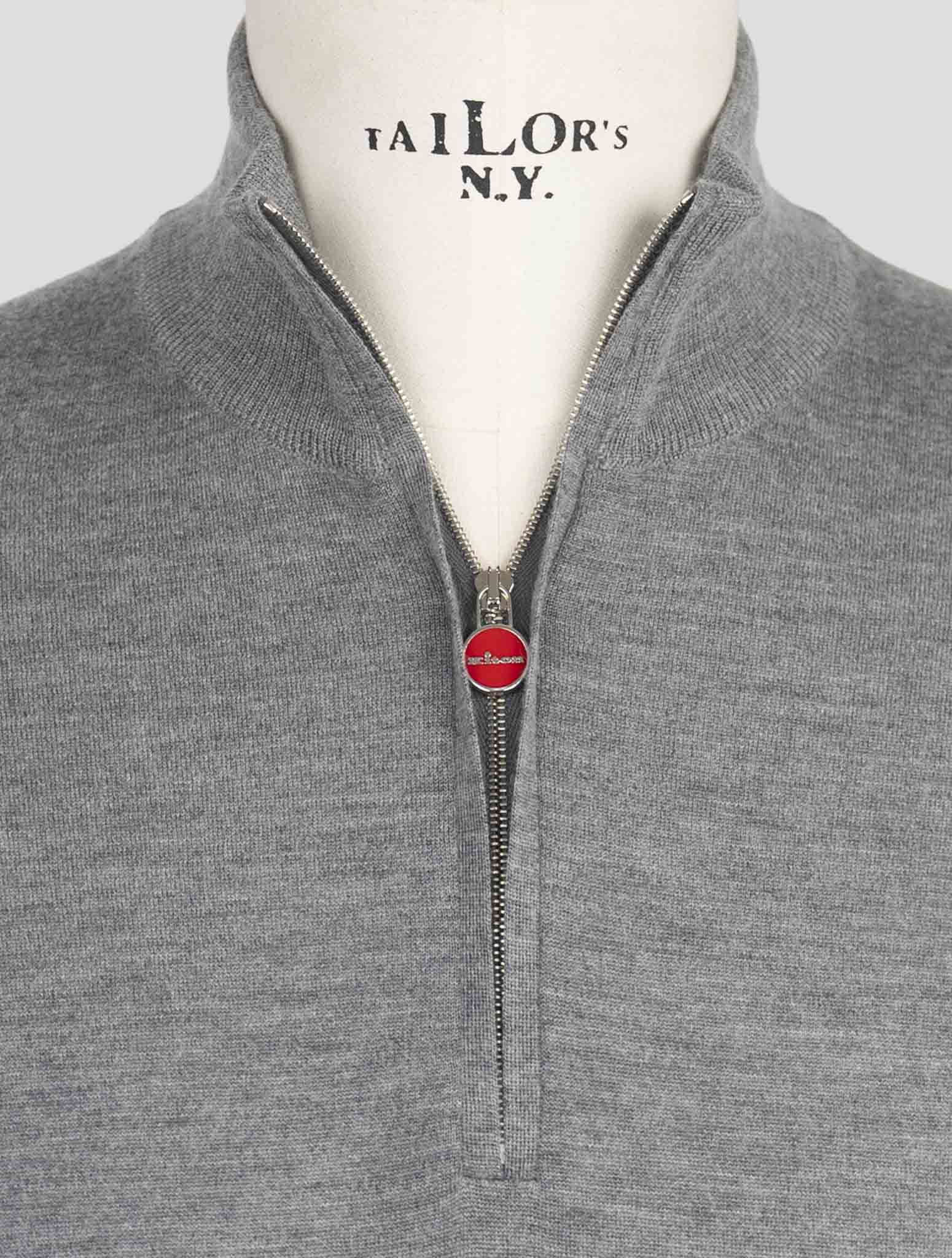 Kiton Gray Cashmere Silk Sweater Half Zip