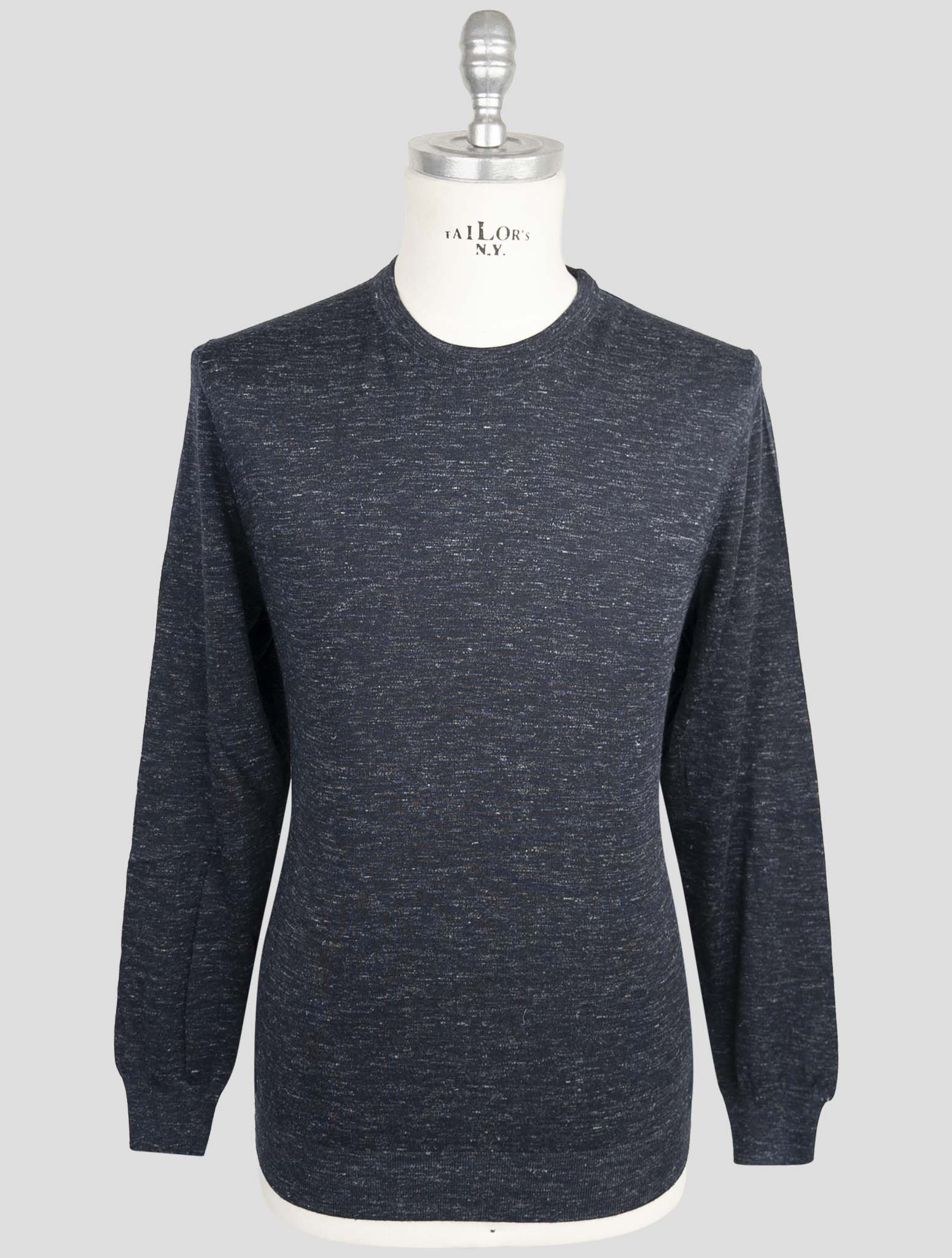Kiton Blue Silk Cashmere Linen Sweater Crewneck
