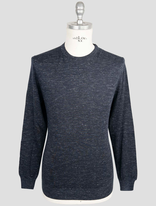 Kiton Blue Silk Cashmere Linen Sweater Crewneck