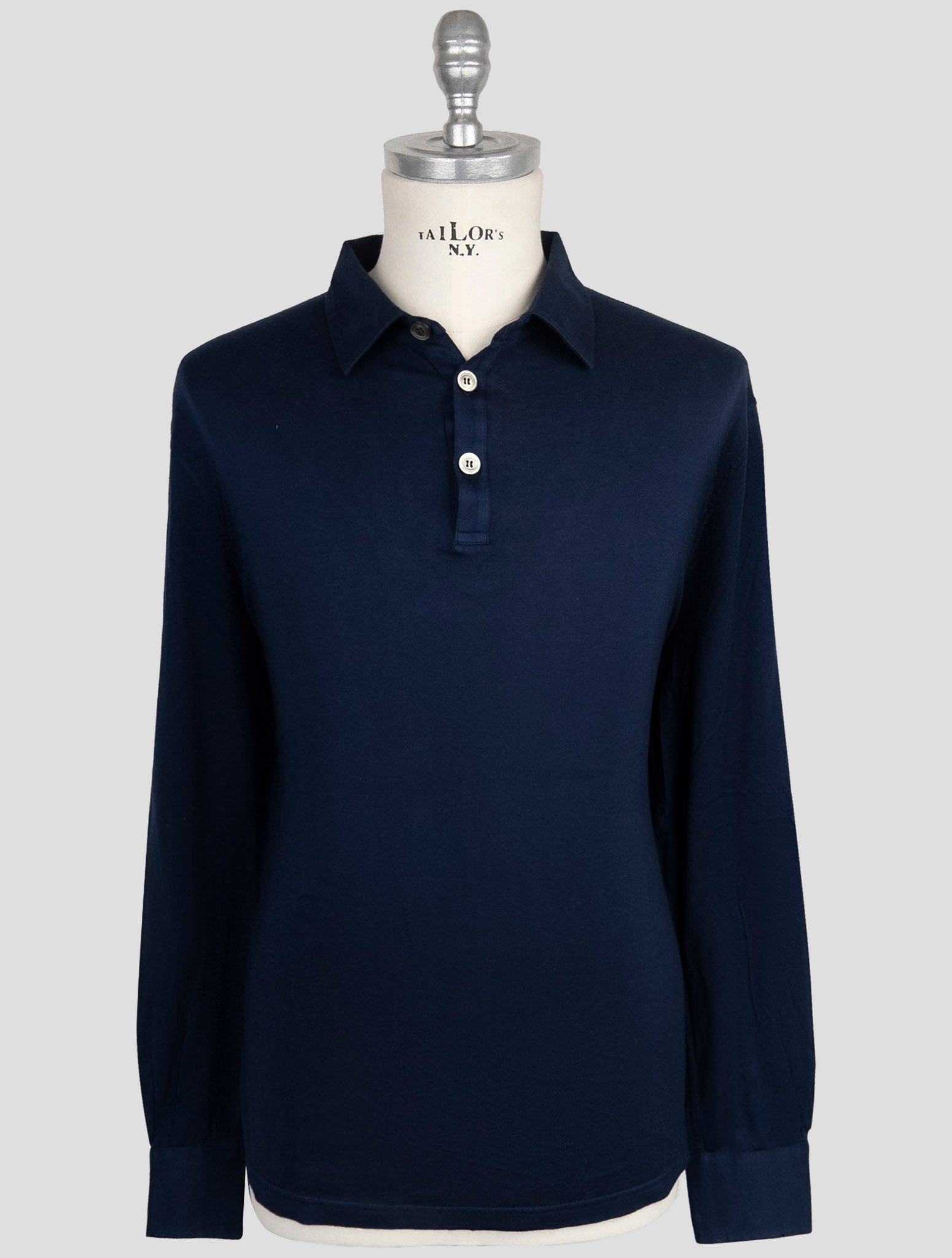 Kiton Blue Cotton Cashmere Sweater Polo