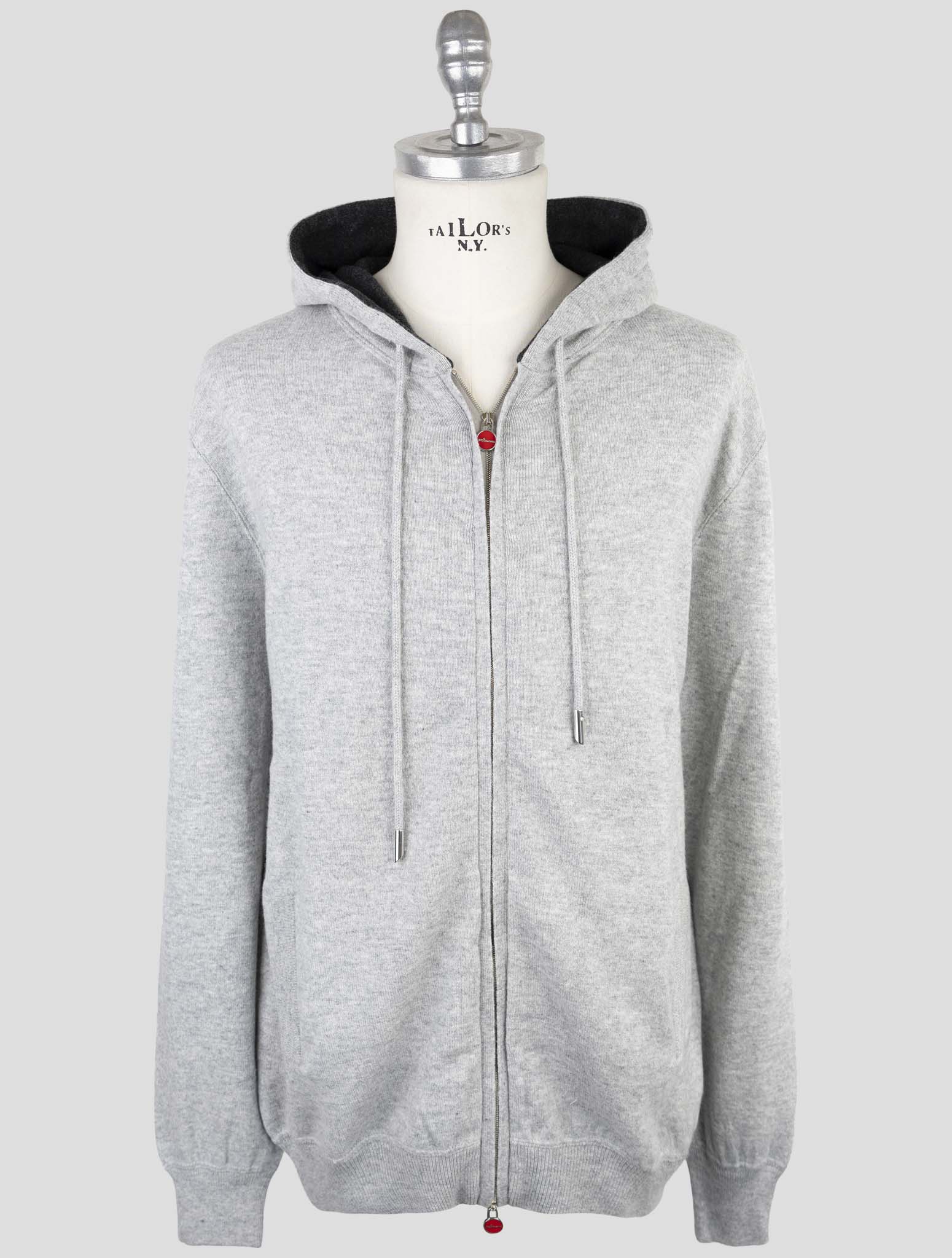 Kiton Gray Wool Sweater Full Zip Hoodie