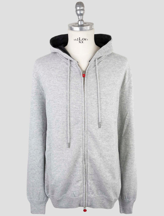 Kiton Gray Wool Sweater Full Zip Hoodie