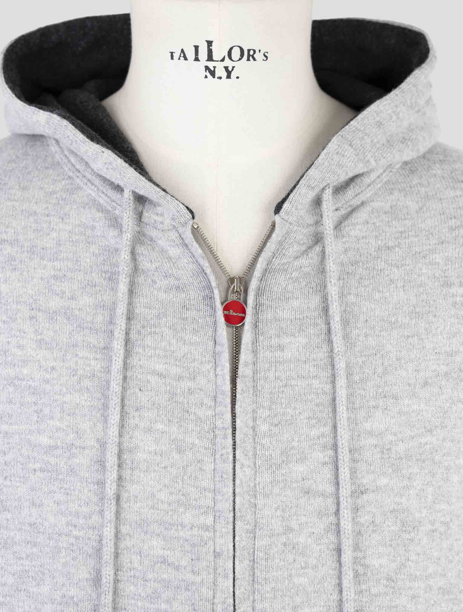 Kiton Gray Wool Sweater Full Zip Hoodie