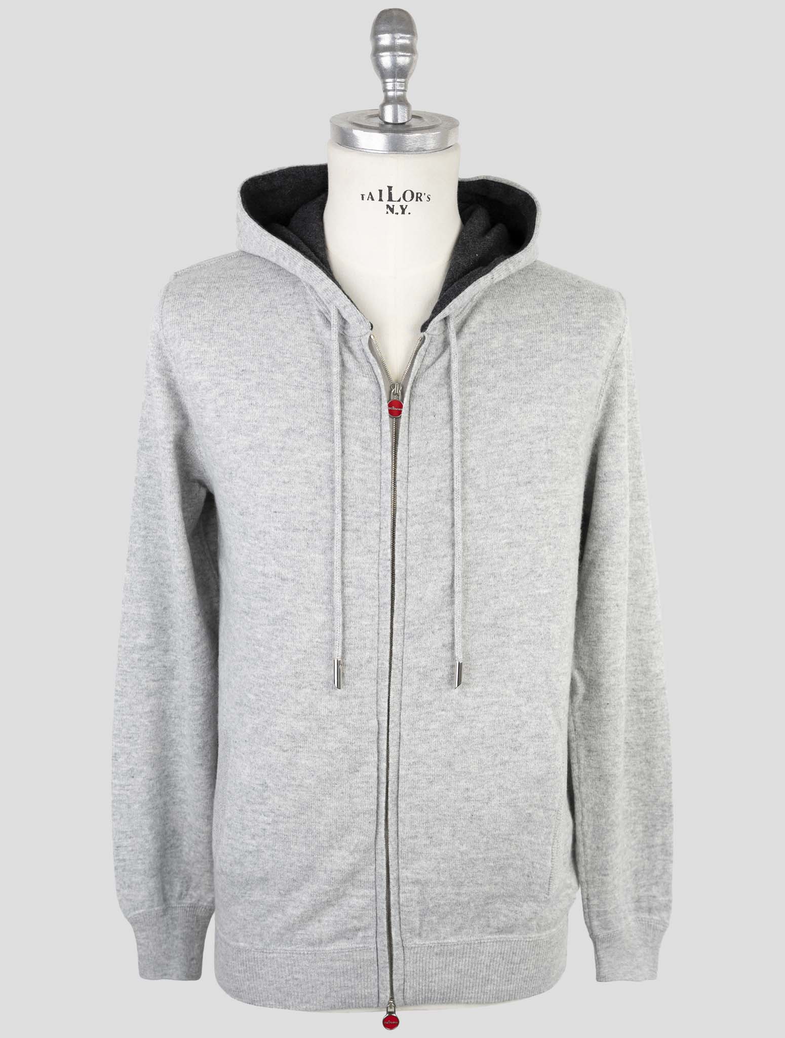 Kiton Gray Wool Sweater Full Zip Hoodie