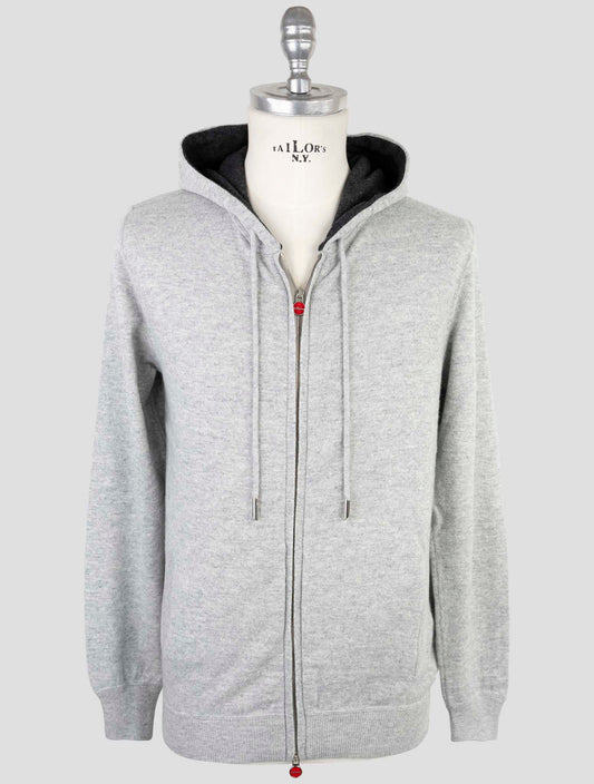Kiton Gray Wool Sweater Full Zip Hoodie