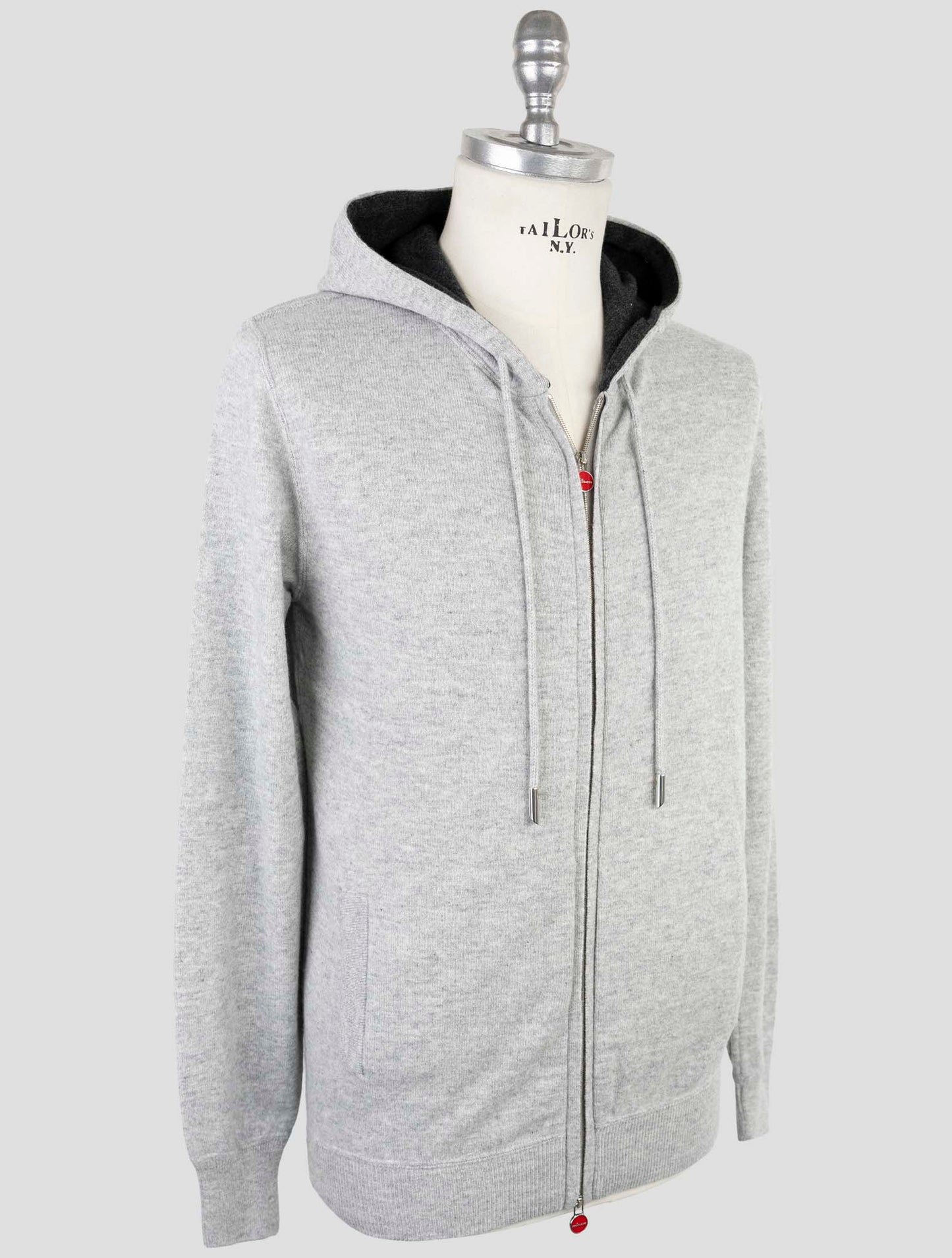 Kiton Gray Wool Sweater Full Zip Hoodie
