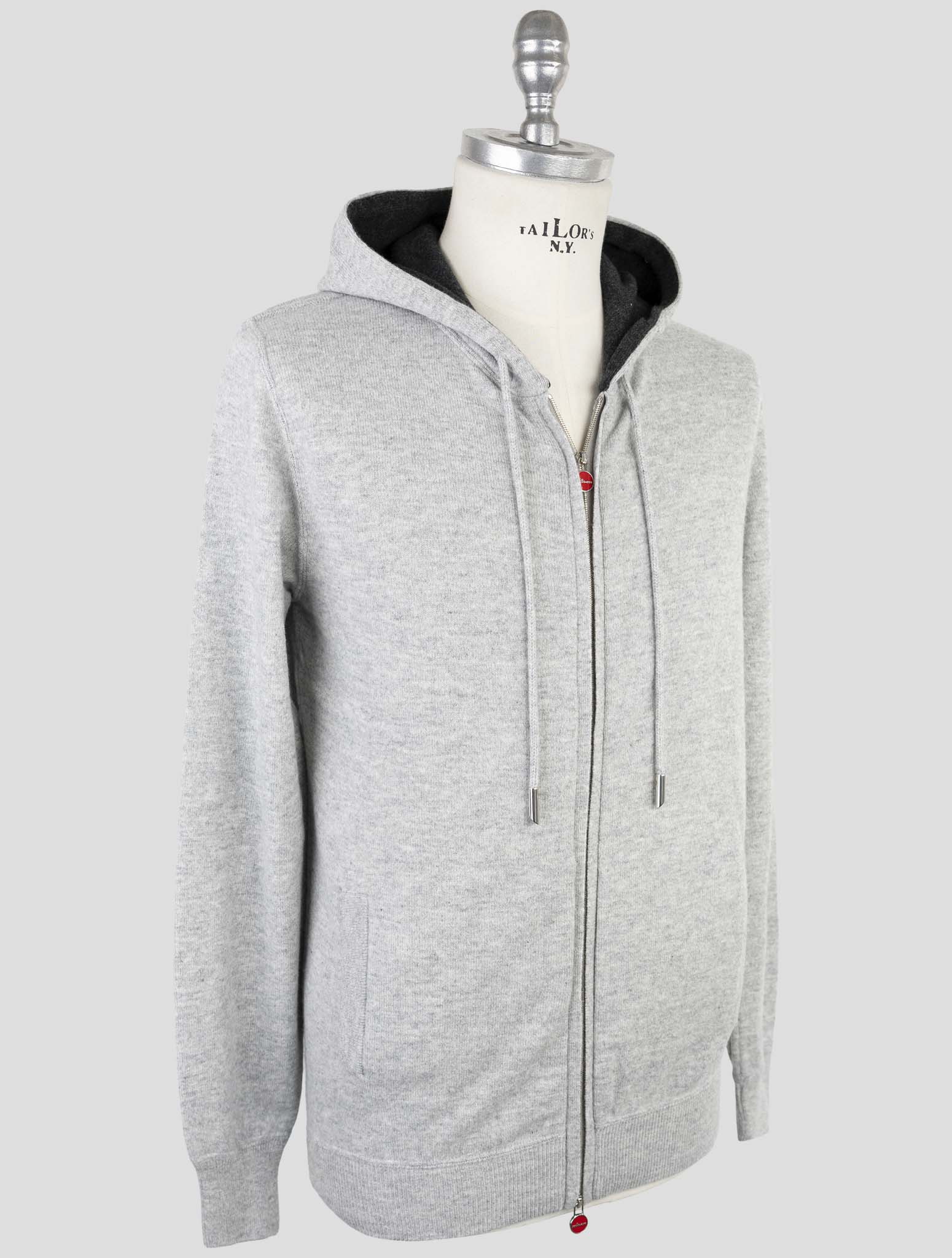 Kiton Gray Wool Sweater Full Zip Hoodie