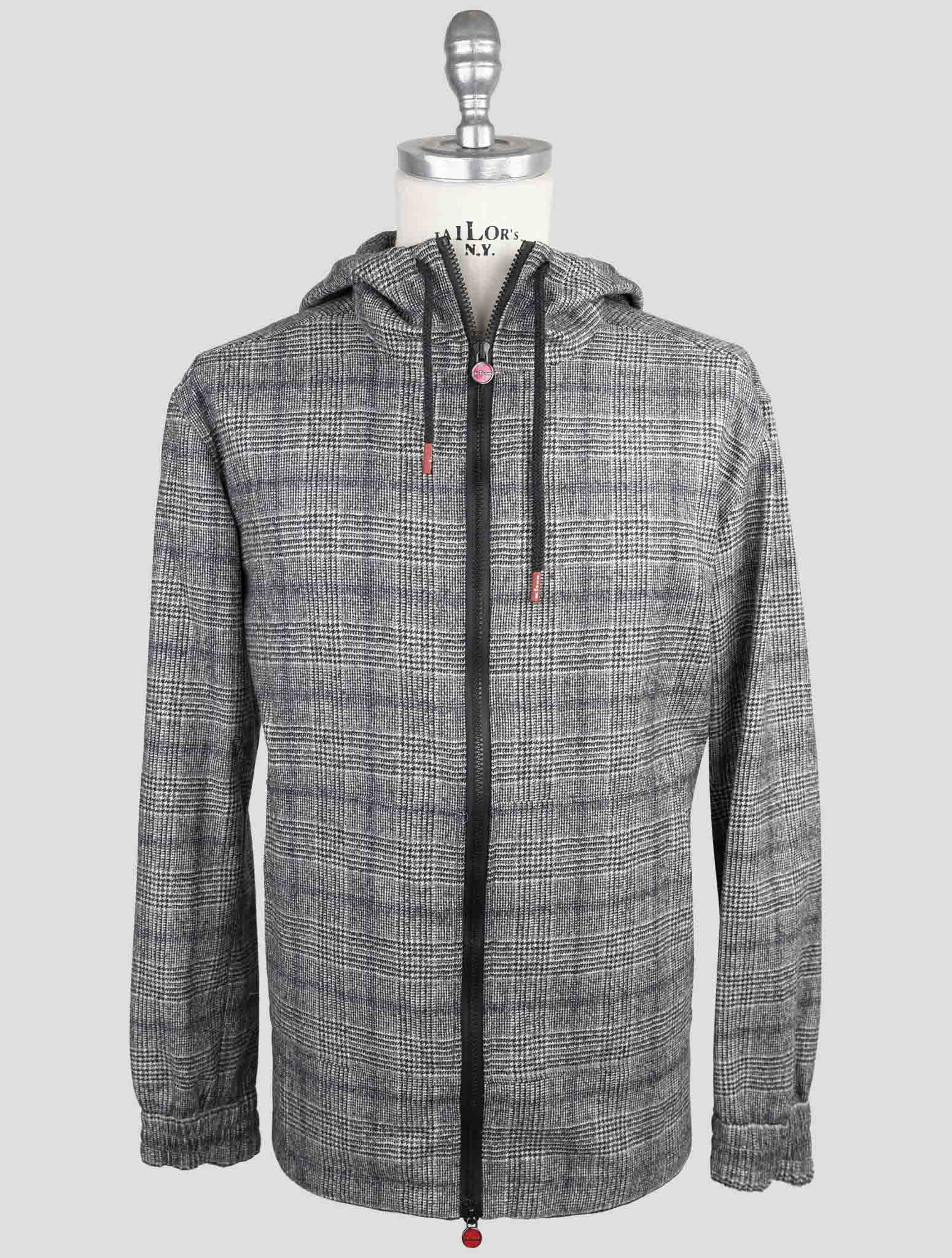 Kiton Gray Virgin Wool Sweater Full Zip Hoodie