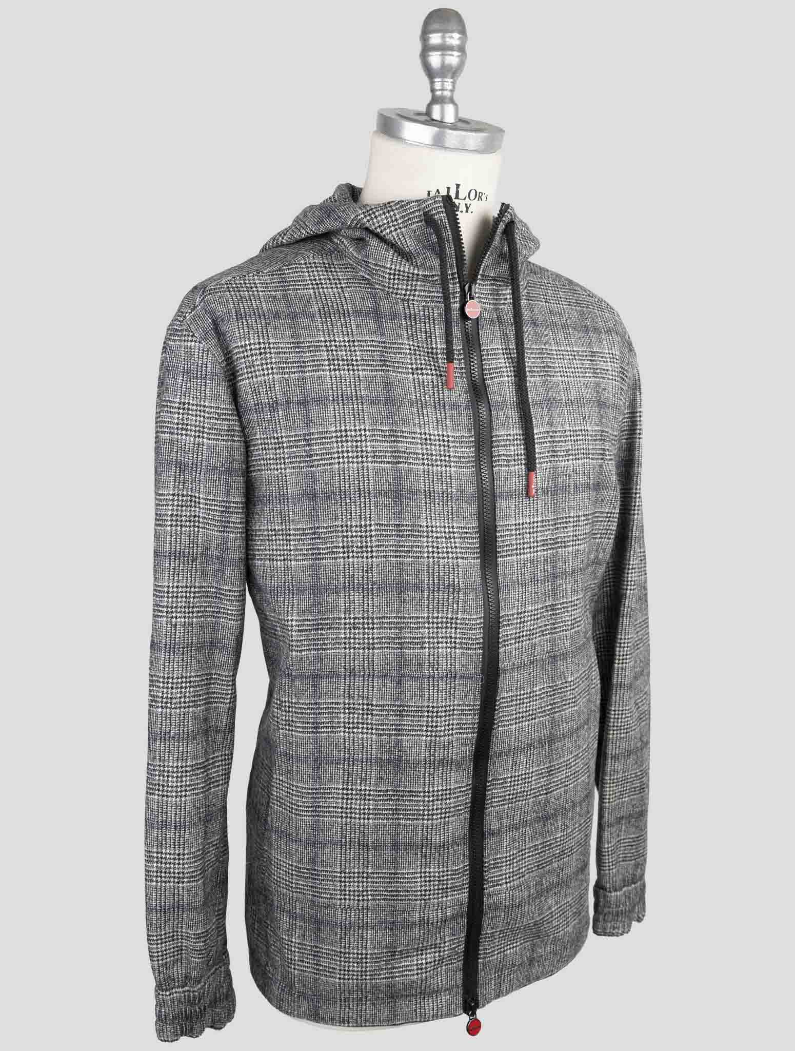 Kiton Gray Virgin Wool Sweater Full Zip Hoodie