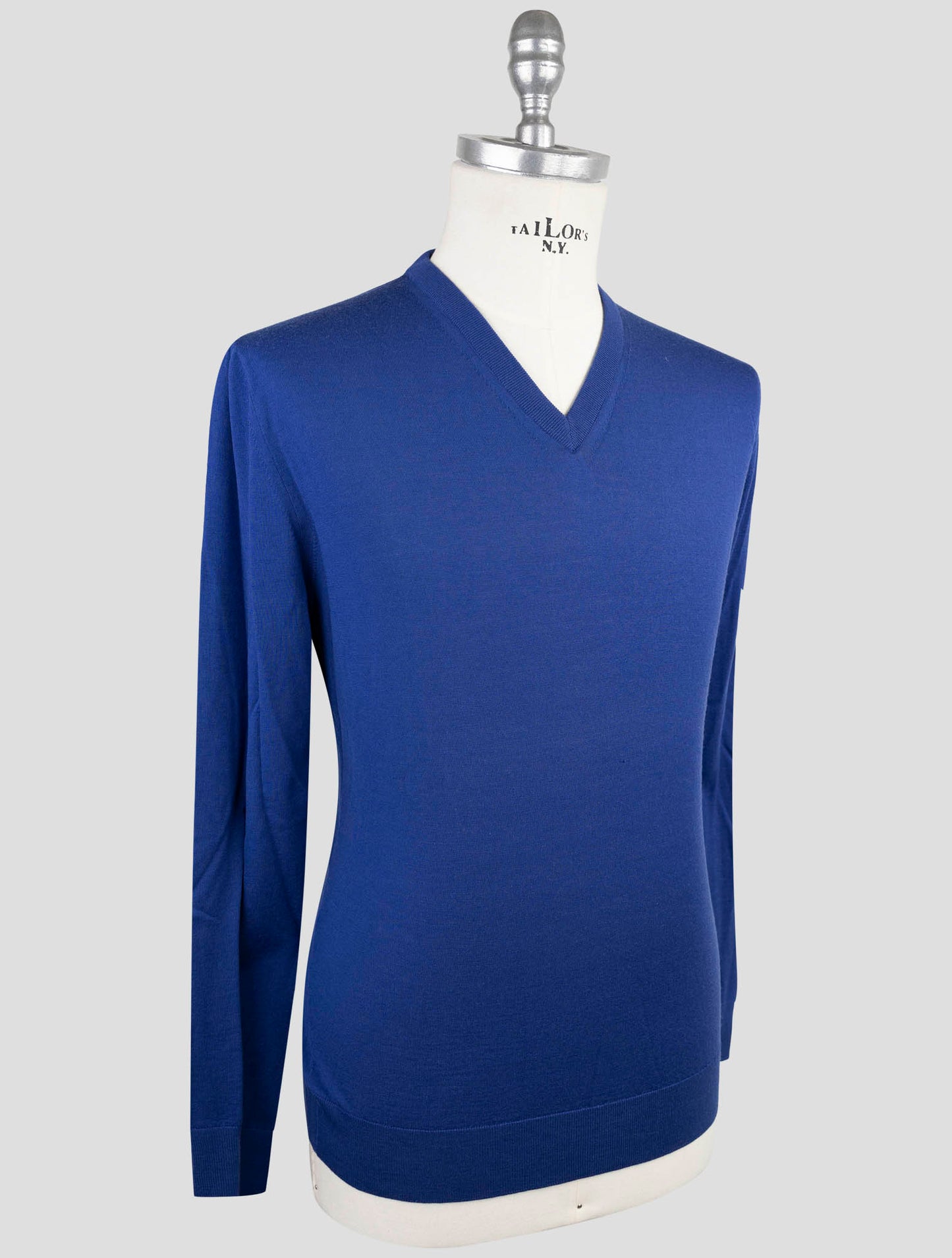 Kiton Blue Wool Diamante Blu Sweater V-Neck