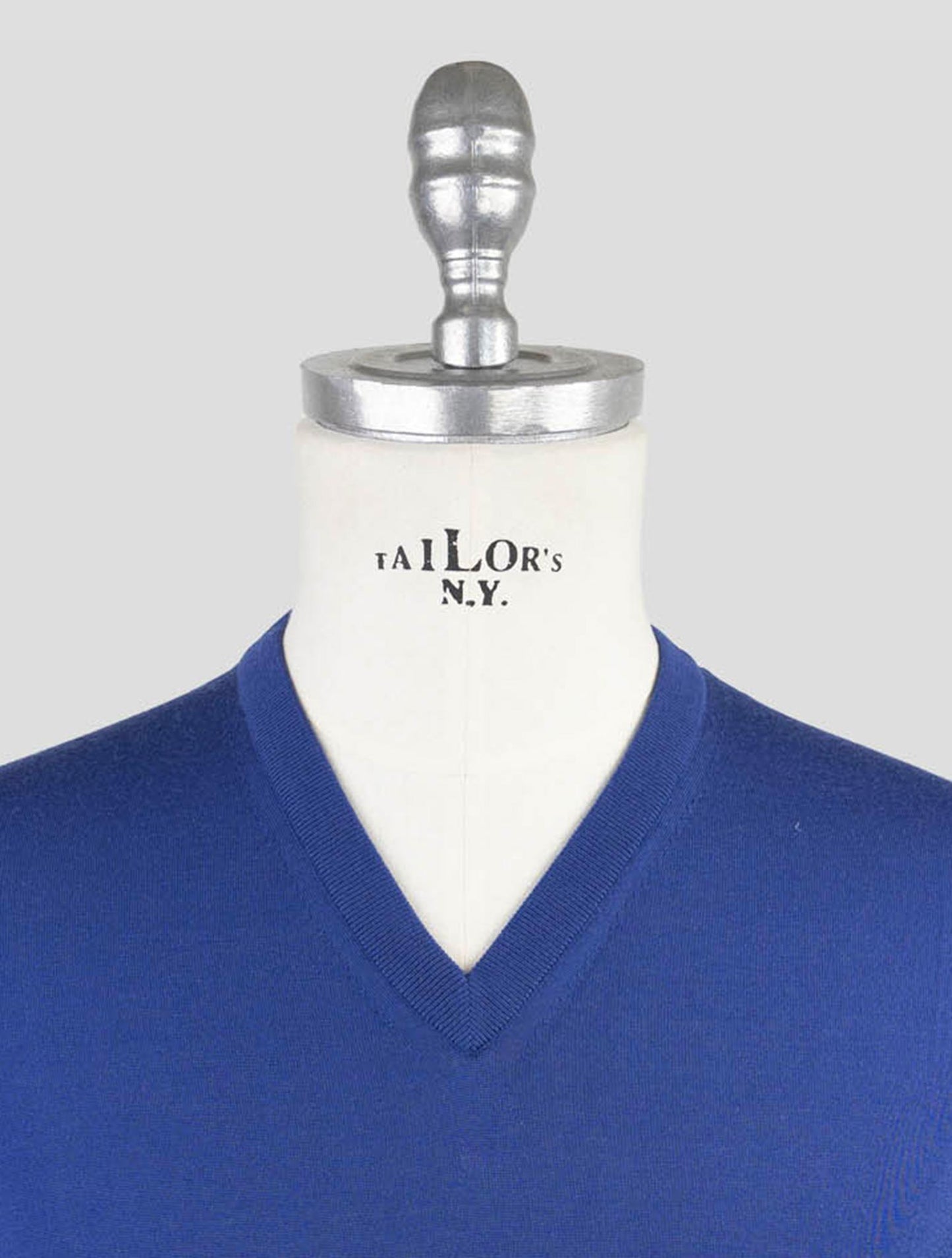 Kiton Blue Wool Diamante Blu Sweater V-Neck