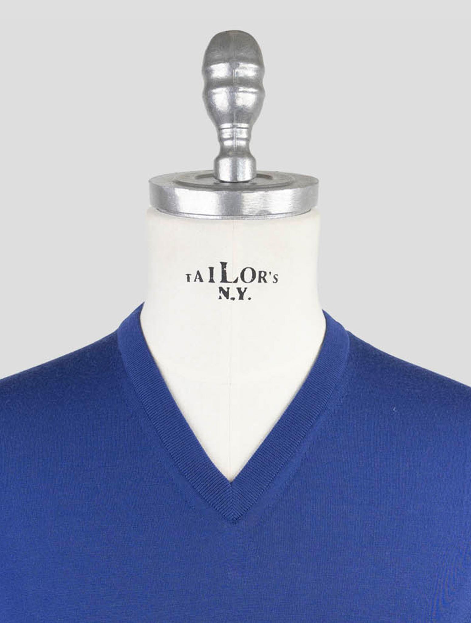 Kiton Blue Wool Diamante Blu Sweater V-Neck