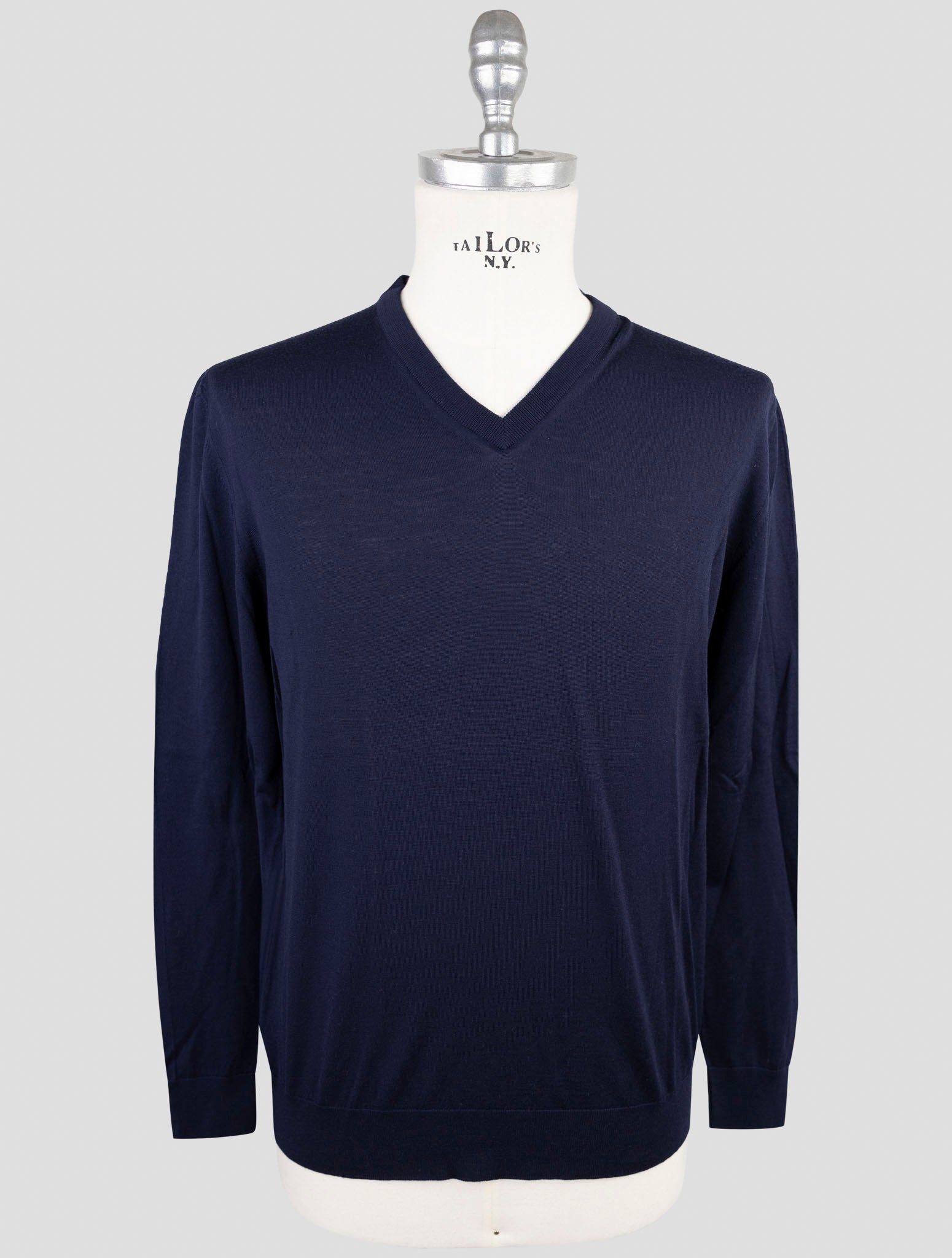 Kiton Dark Blue Wool Diamante Blu Sweater V-Neck