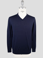Kiton Dark Blue Wool Diamante Blu Sweater V-Neck