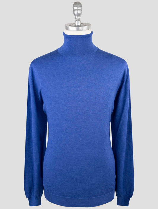 Kiton Blue Cashmere Silk Sweater Turtleneck