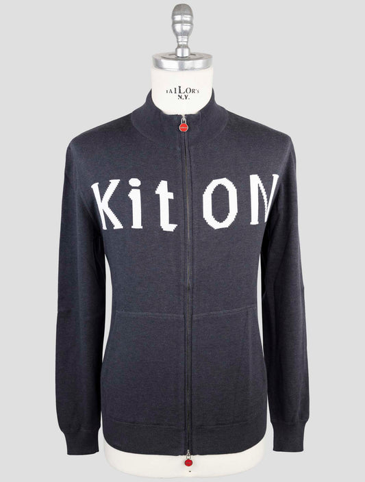 Kiton Gray Cotton Sweater Full Zip
