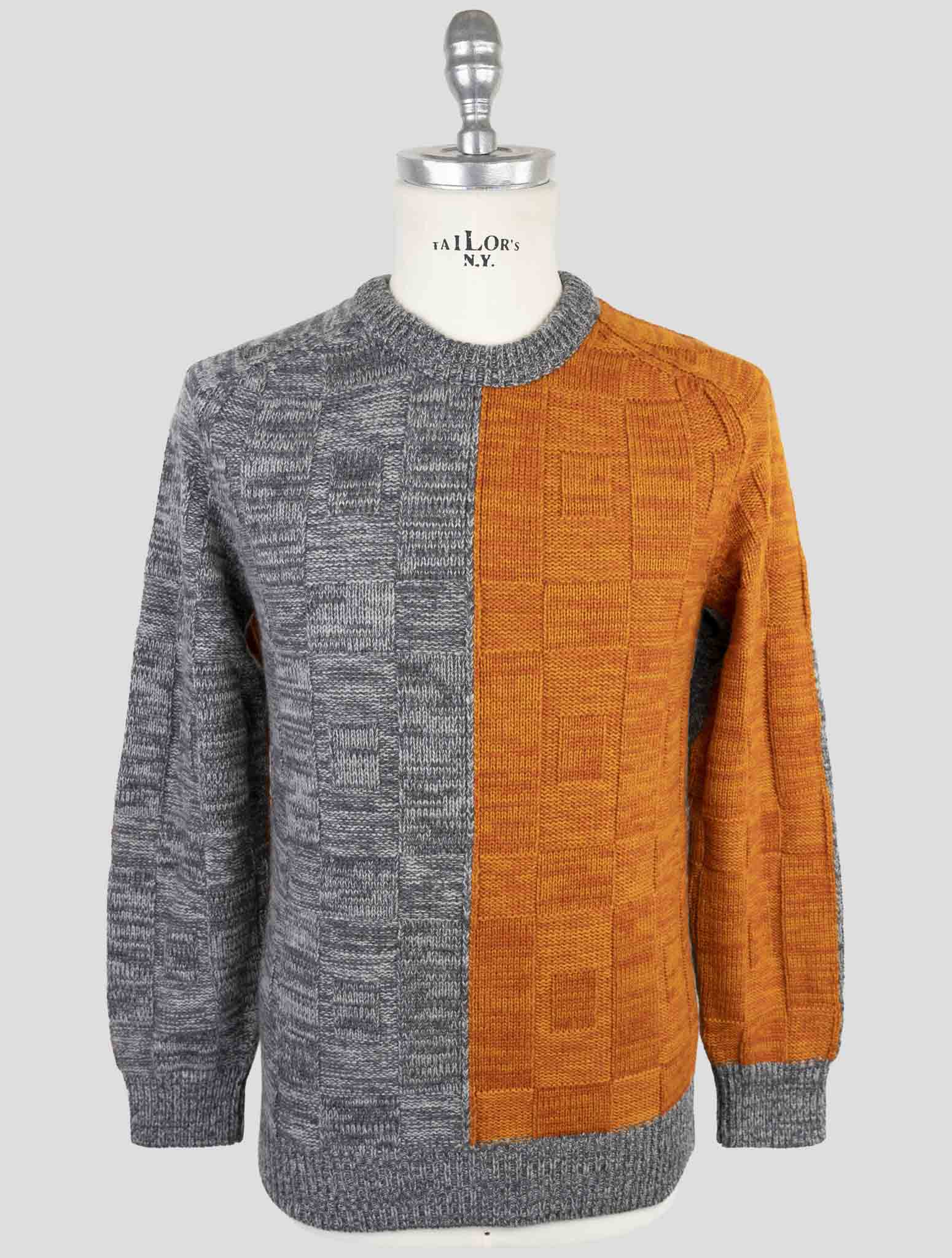 Kiton Orange Gray Cashmere Sweater Crewneck