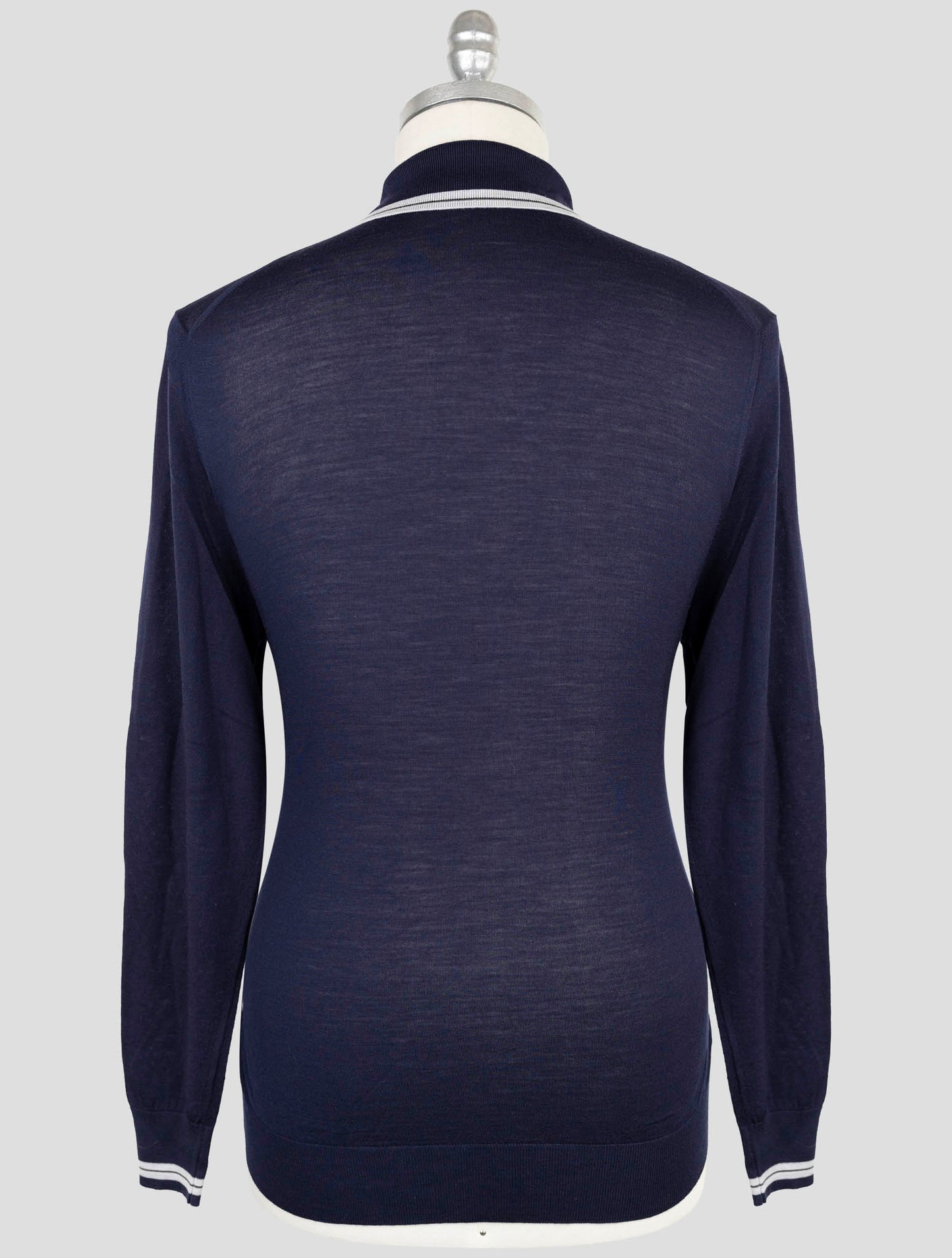 Kiton Blue Wool 14 Micron Diamante Blu Sweater Polo