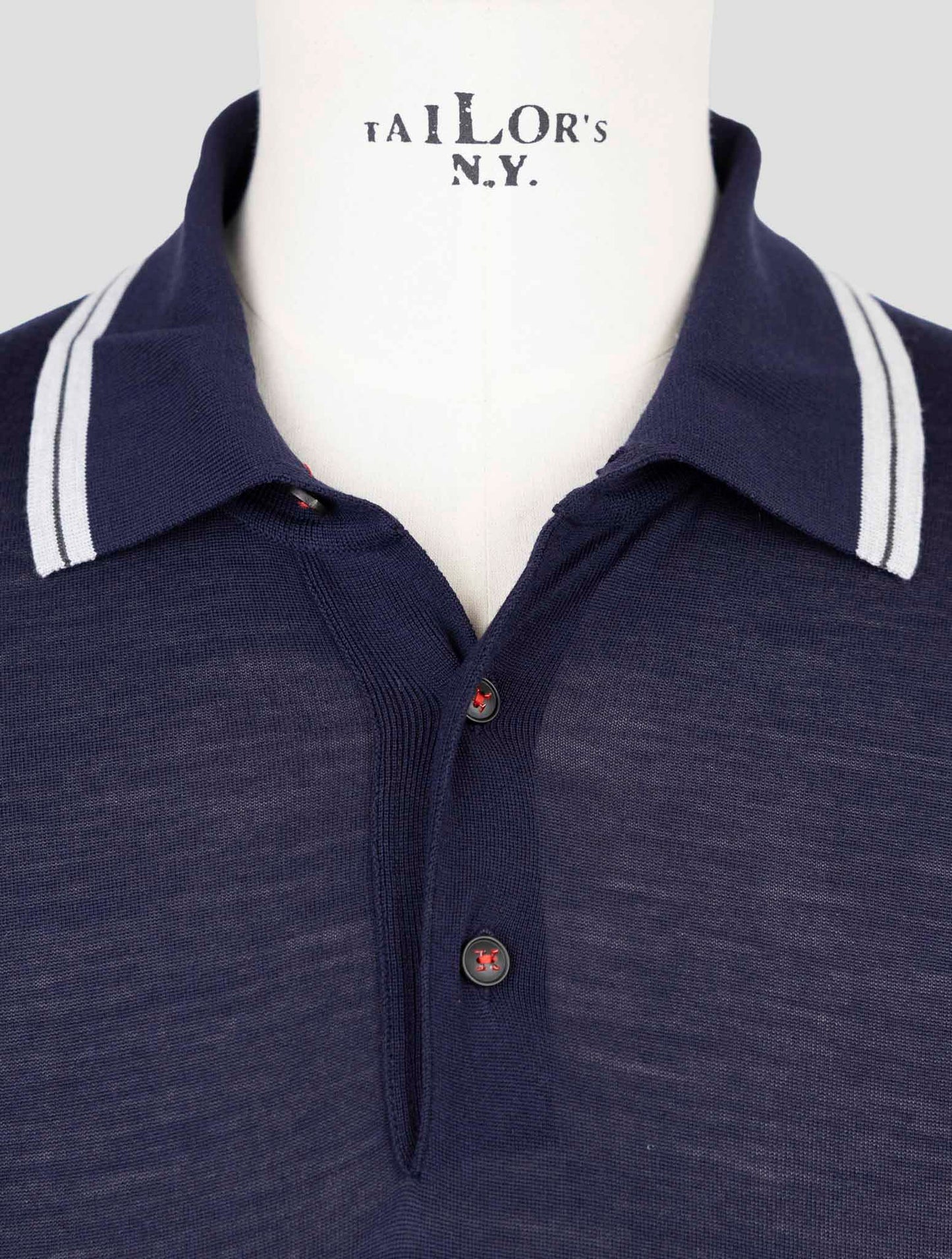 Kiton Blue Wool 14 Micron Diamante Blu Sweater Polo