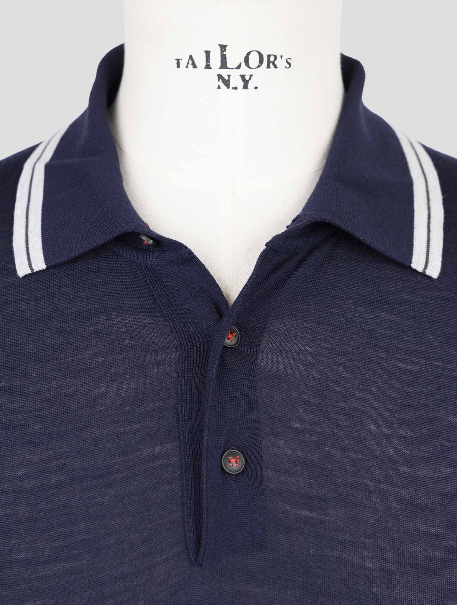 Kiton Blue Wool 14 Micron Diamante Blu Sweater Polo